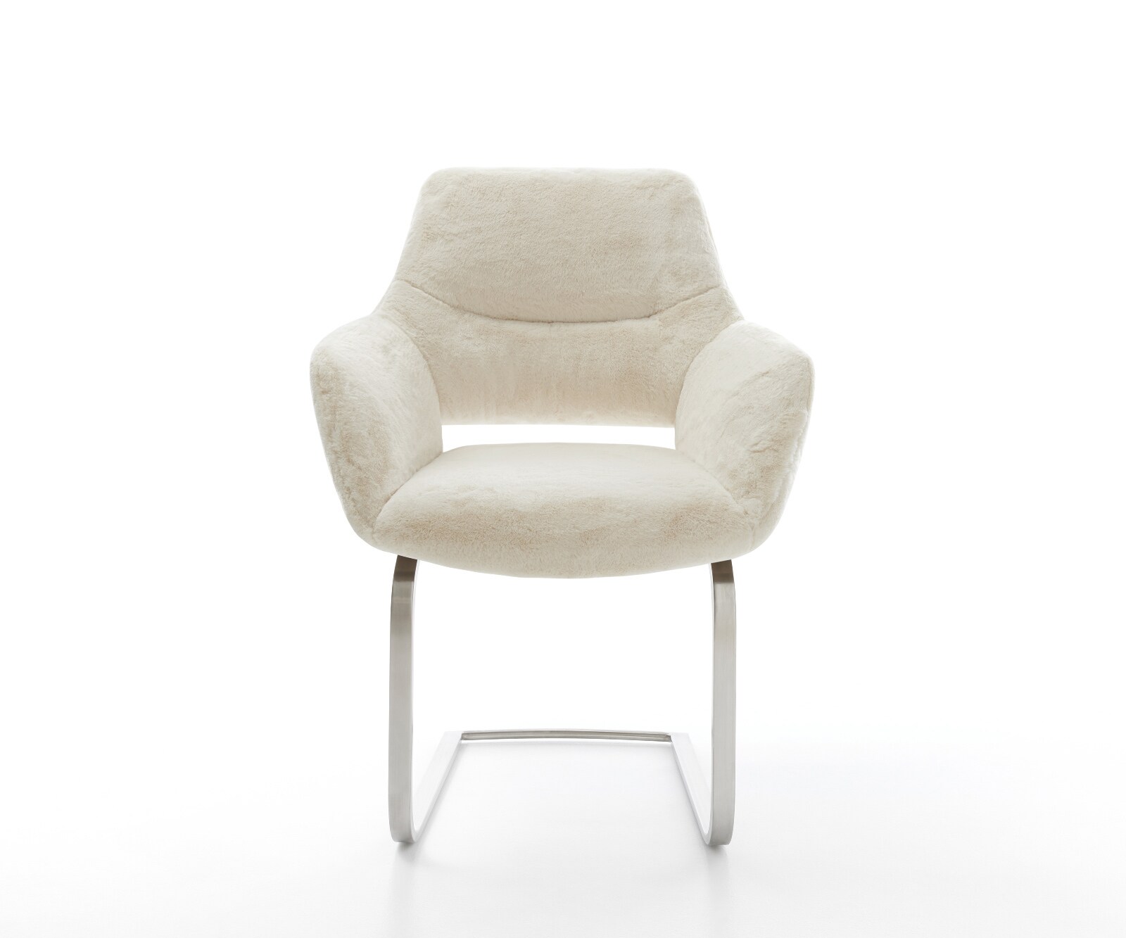 Freischwinger Yago-Flex mit Armlehnen Plüsch Creme-Weiß Freischwinger flach Edelstahl Taschenfederkern 2