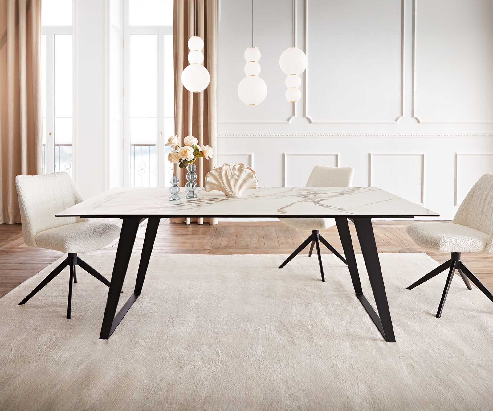 Esstisch Edge 200x100 Keramik Calacatta Luxe Weiß-Gold-Grau Metall Schräg Schwarz Esstisch Edge 200x100 Keramik Calacatta Luxe Weiß-Gold-Grau Metall Schräg Schwarz