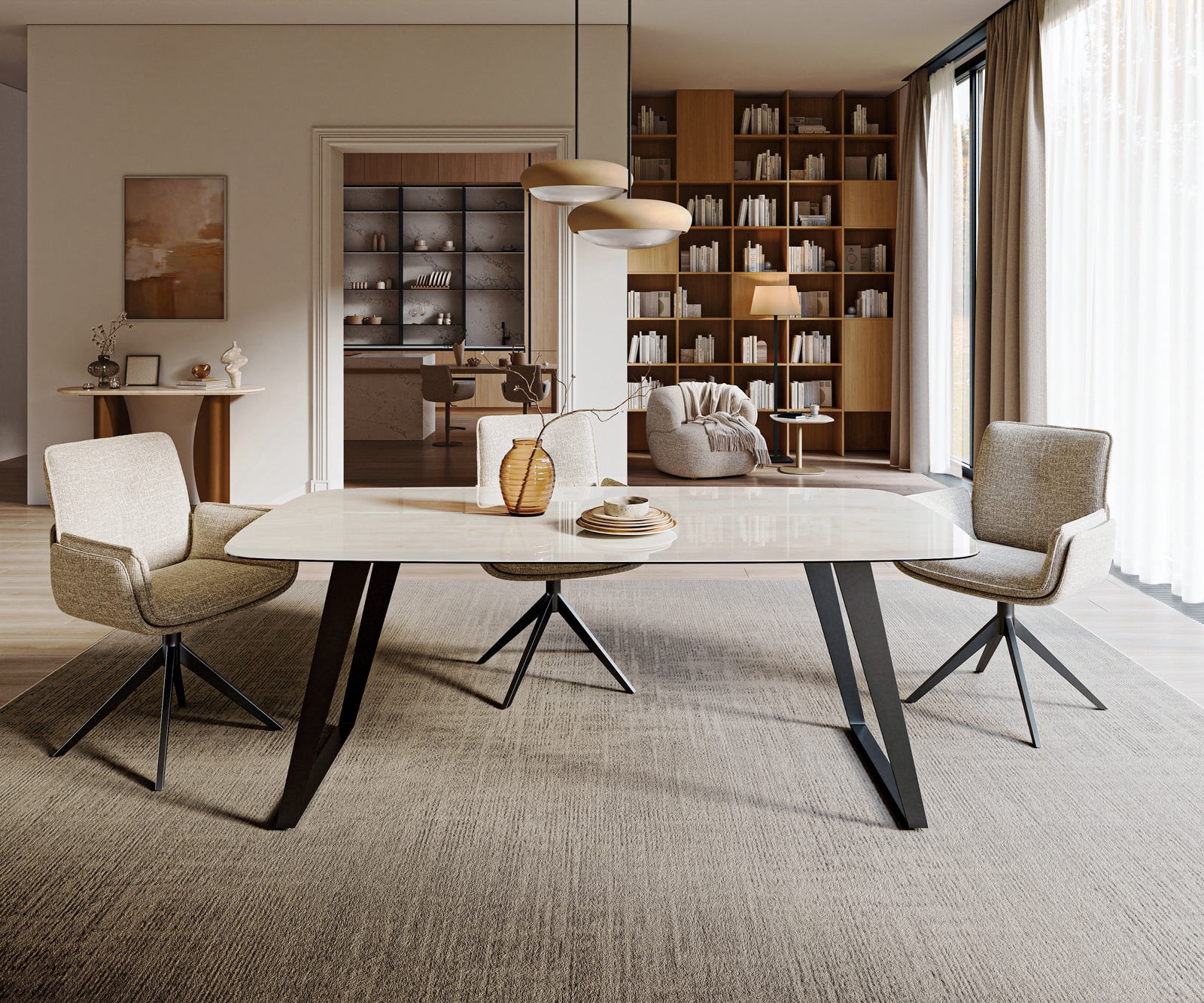 Esstisch Edge Boot 200x100 cm Keramik Onyx Champagne Metall Schräg Schwarz 2