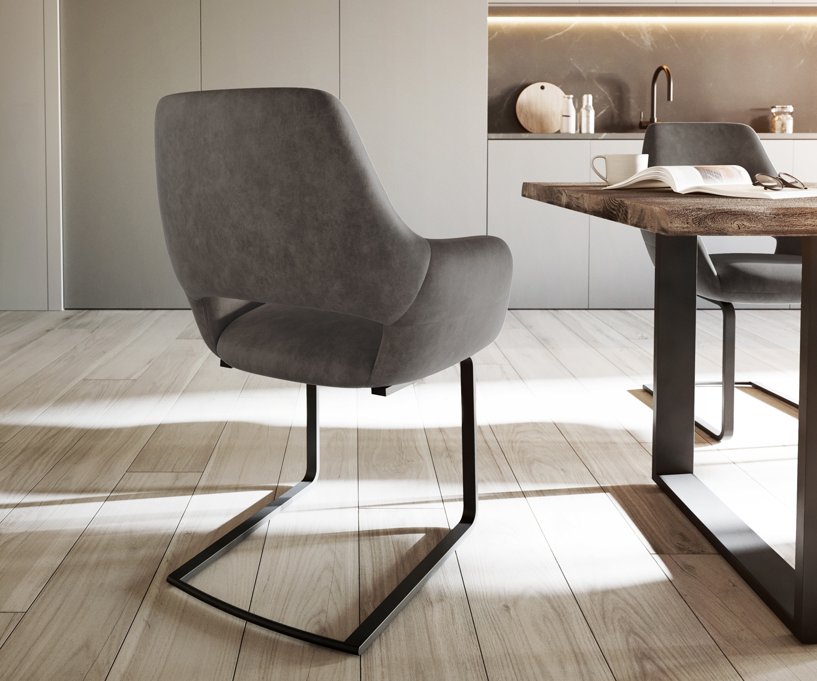 Freischwinger Yago-Flex mit Armlehnen Mikrofaser Anthrazit Vintage Freischwinger flach Schwarz Taschenfederkern 4 Freischwinger Yago-Flex mit Armlehnen Mikrofaser Anthrazit Vintage Freischwinger flach Schwarz Taschenfederkern 4