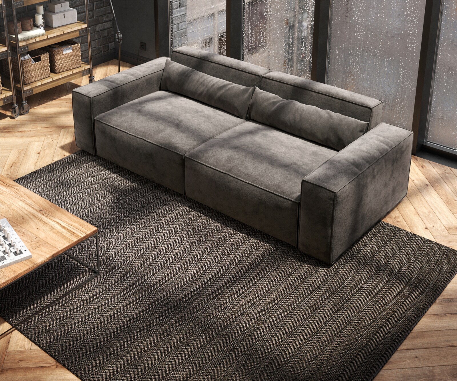 Big-Sofa Sirpio 230x95 cm Mikrofaser Khakibraun 4
