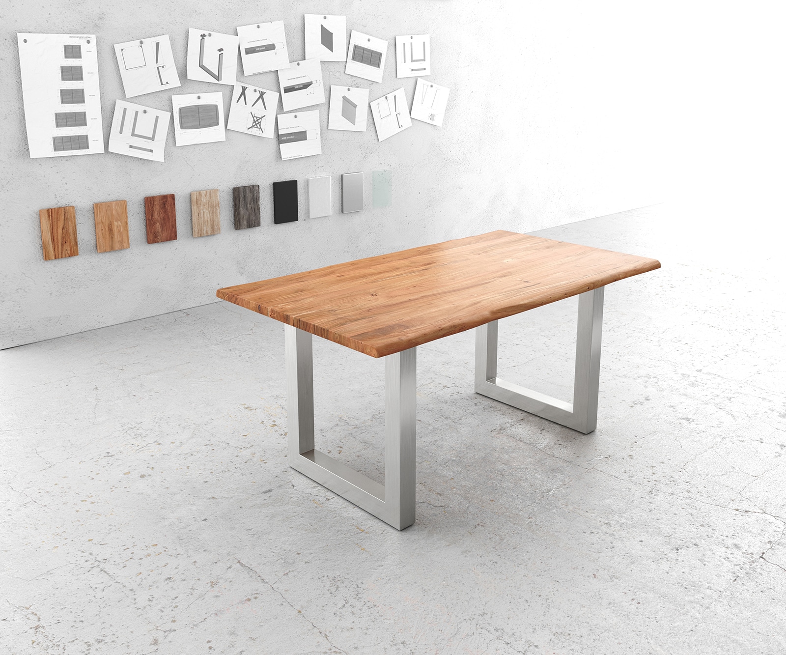 Esstisch Edge 160x90cm Akazie Natur Edelstahl breit Live-Edge 1