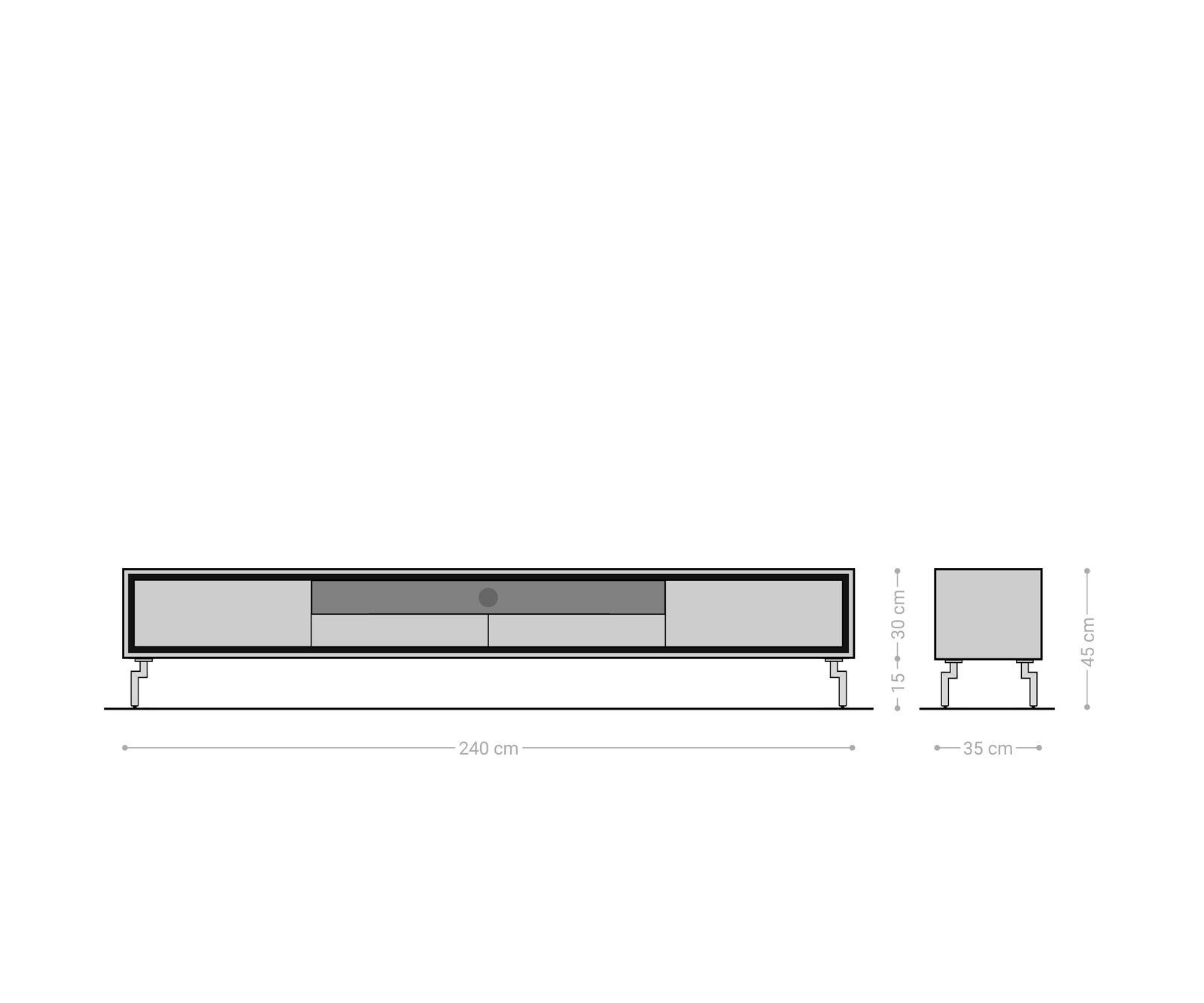 Lowboard Stonegrace 240 cm Eiche Natur 2 Türen 2 Schubladen 1 Fach Fuß Oval Edelstahl gebürstet 7