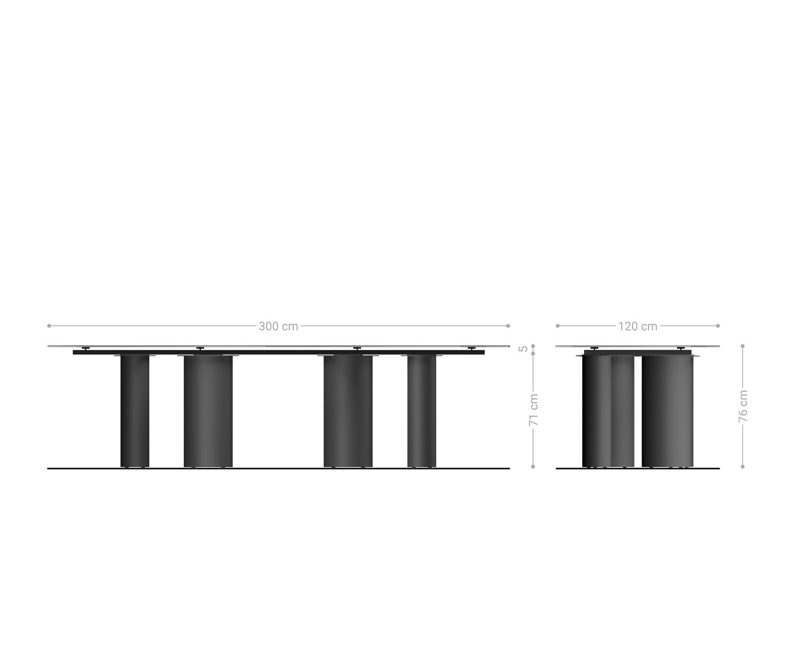 Esstisch Edge Boot 300x120 cm Keramik Laminam® Sabbia Eichefarbig Pilier Edelstahl Graphit 7
