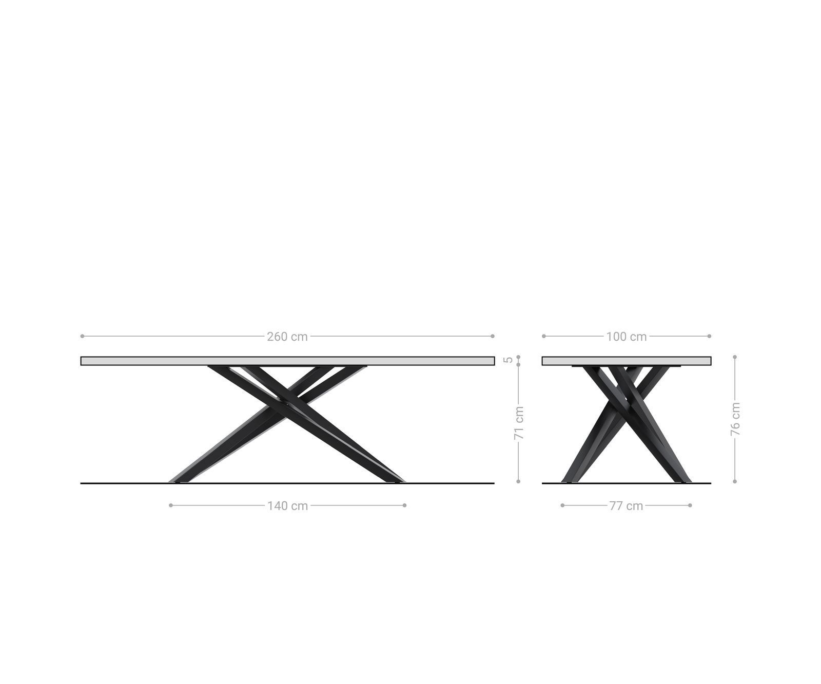 Esstisch Edge 260x100 Eiche Natur Kreuzgestell Rechteck Schwarz Live-Edge 8
