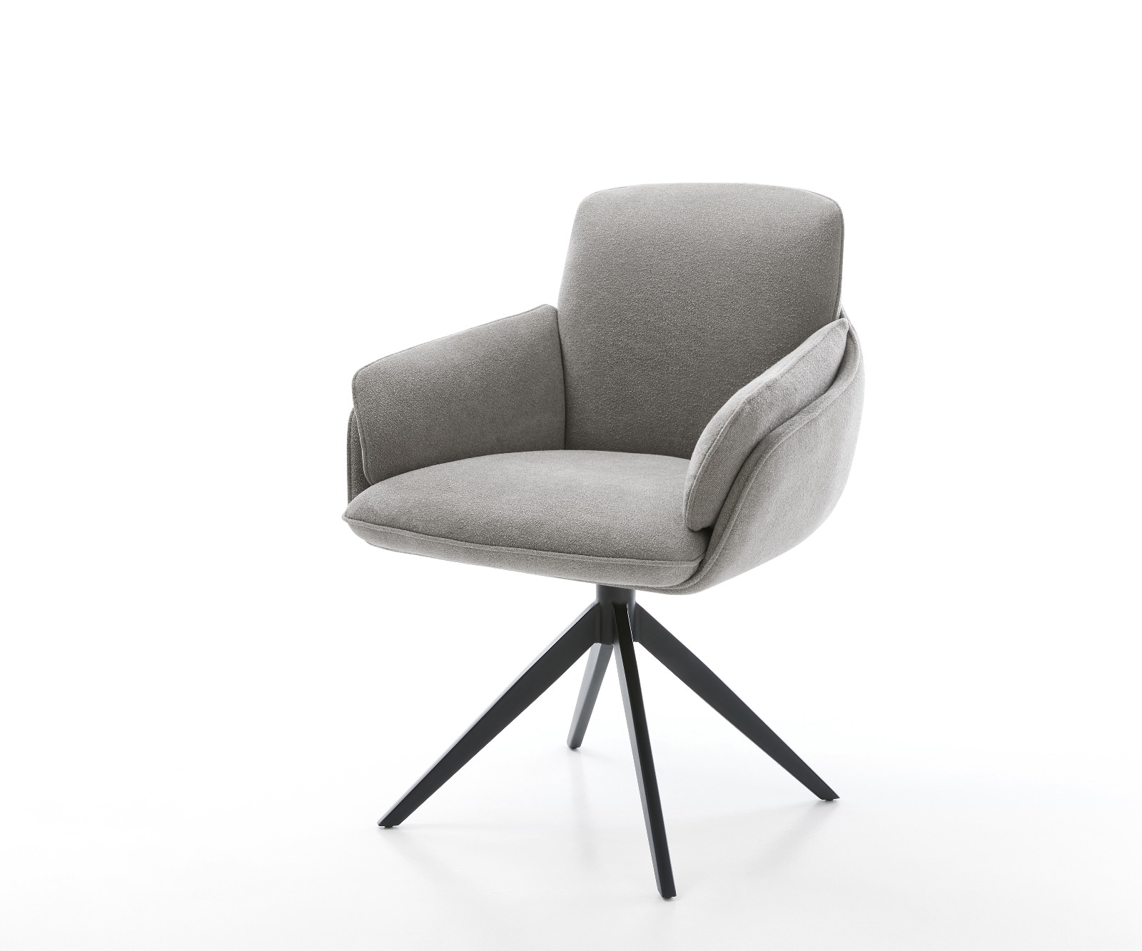 Drehstuhl Luan-Flex mit Armlehnen Strukturstoff Soft Grau Kreuzgestell breit Schwarz 360° drehbar Wippfunktion