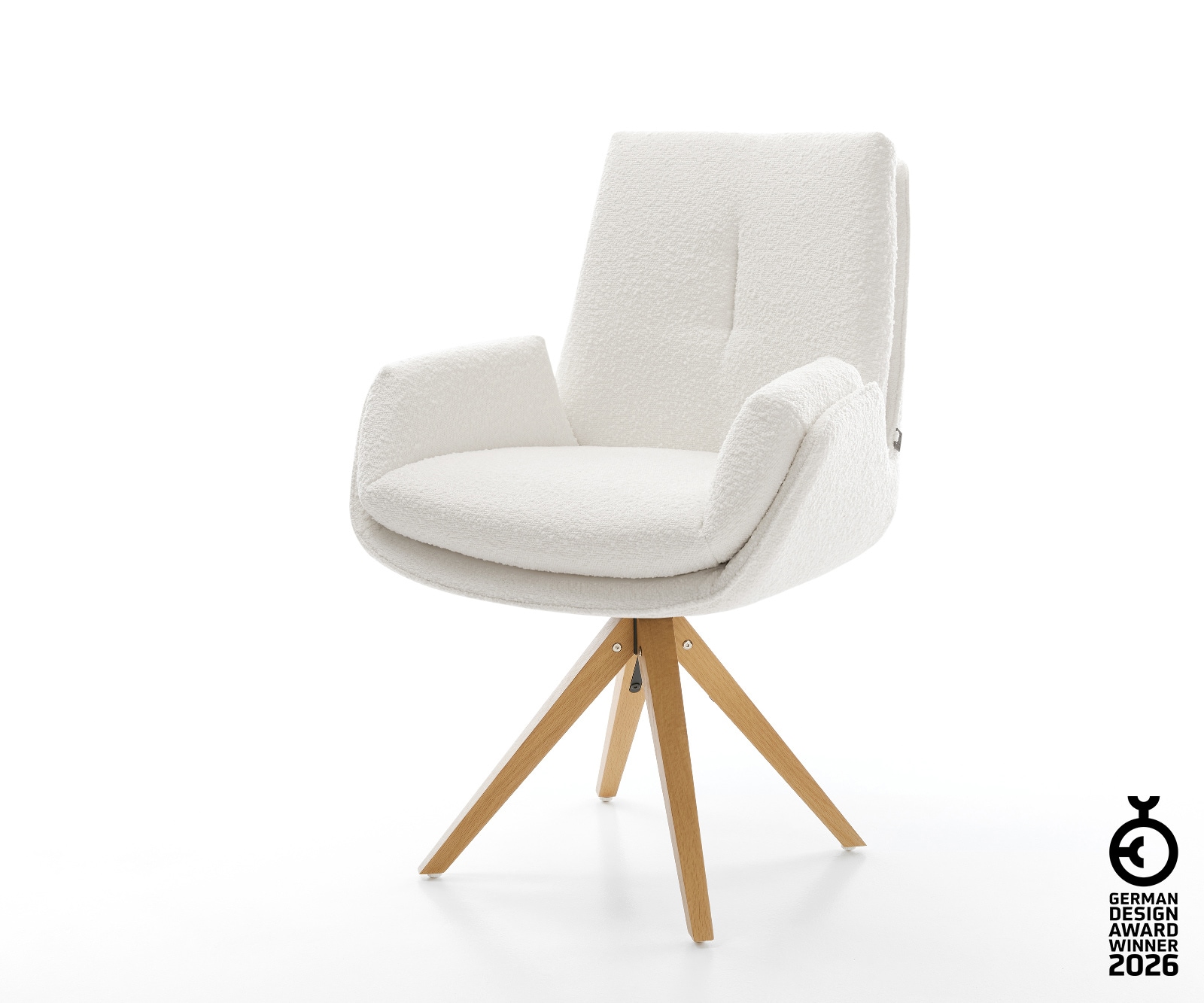 Drehstuhl Clea-Flex Bouclé Creme-Weiß Holzgestell kantig Natur 360° drehbar 1