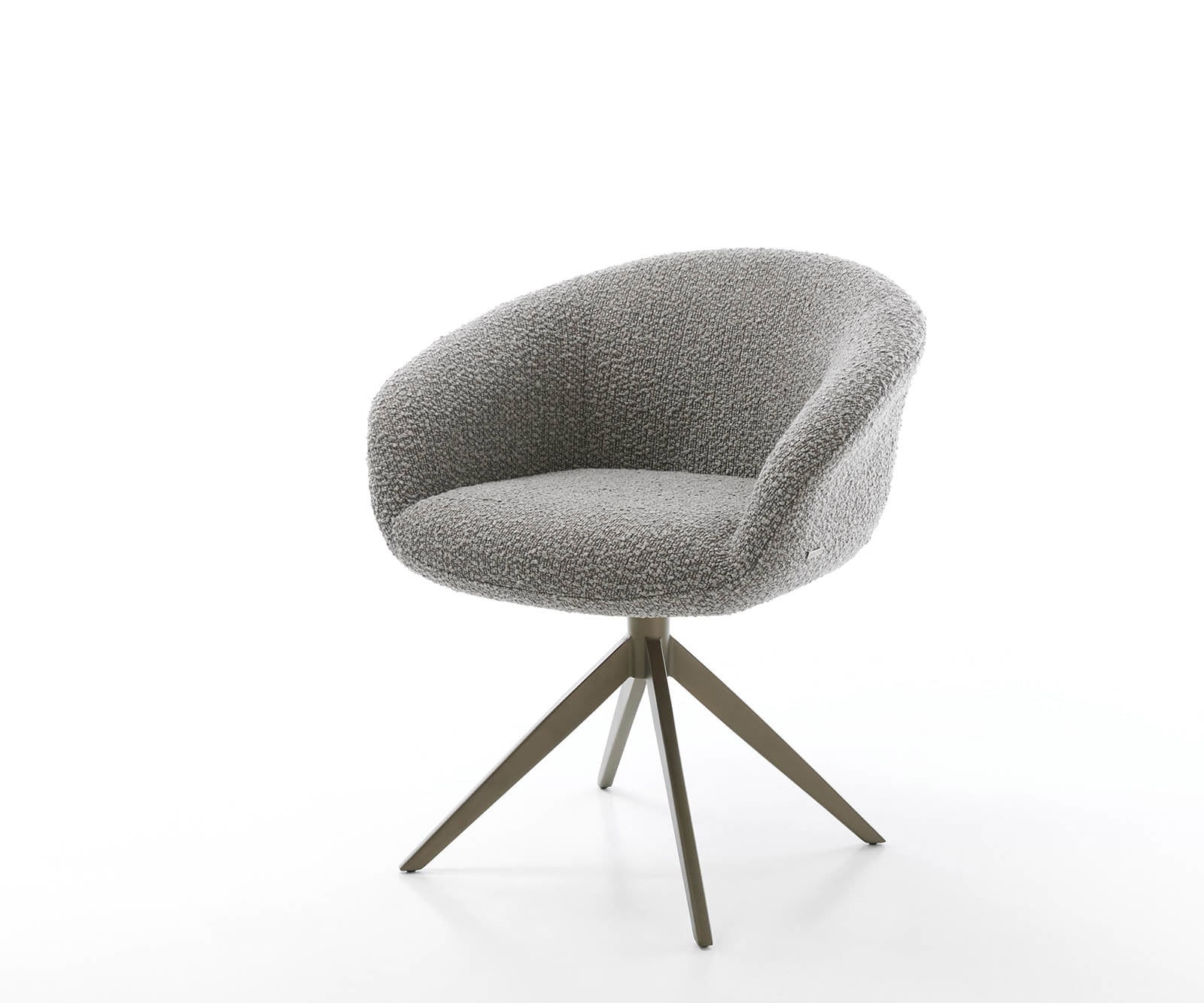 Drehstuhl Vinka-Flex mit Armlehnen Bouclé Silbergrau Kreuzgestell breit Effektfinish Titan 360° drehbar Taschenfederkern