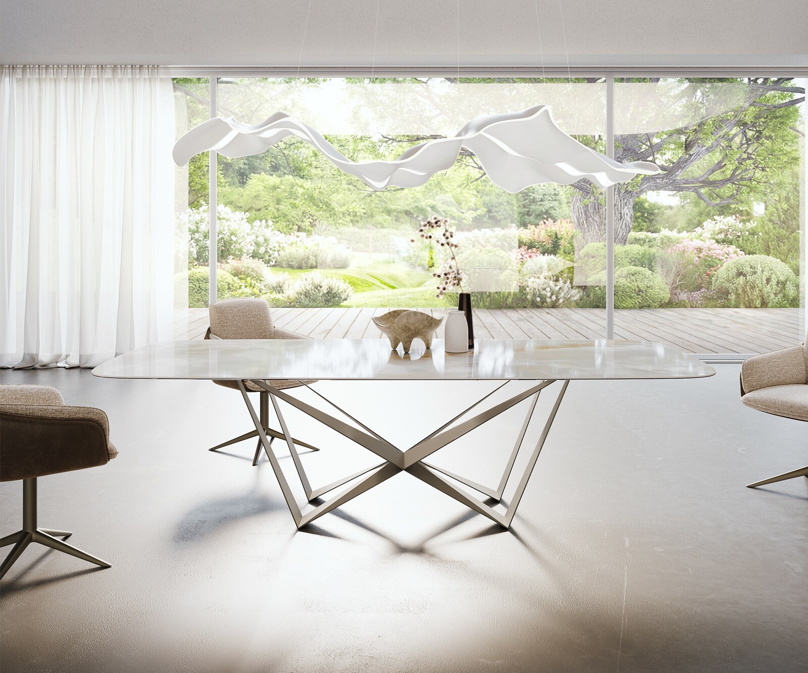 Esstisch Edge Boot 270x120 cm Keramik Iris FMG Onice Grigio Spider Metall Effektfinish Titan 2