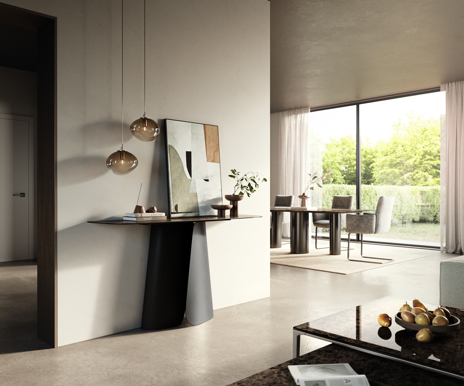 Konsolentisch Edge Boot 140x40 cm Keramik Emperador Extra Lucidato Dunkelbraun Livos Metall Schwarz 7