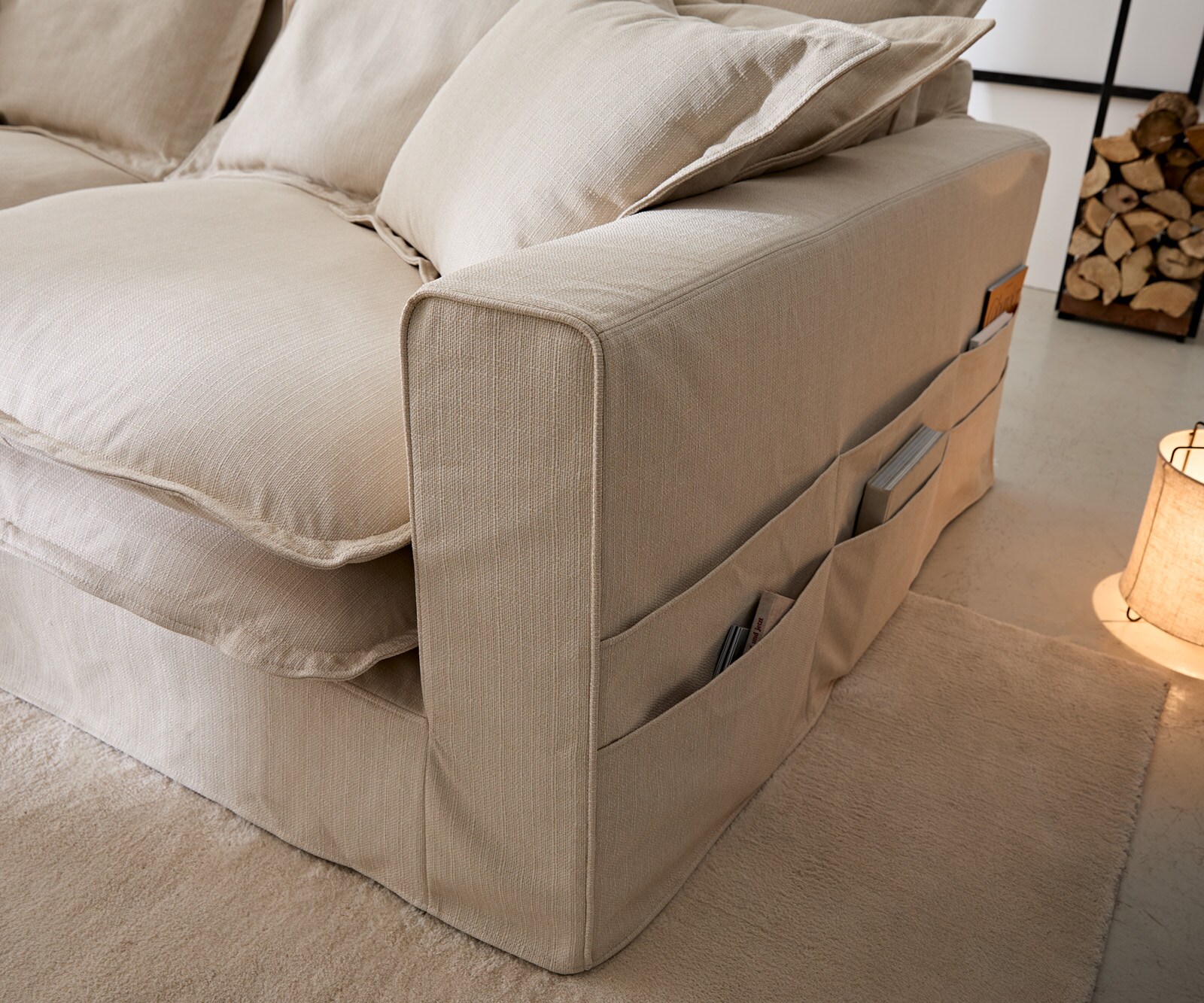 Hussensofa Noelia 240x145 cm Elfenbeinfarben mit Kissen 4