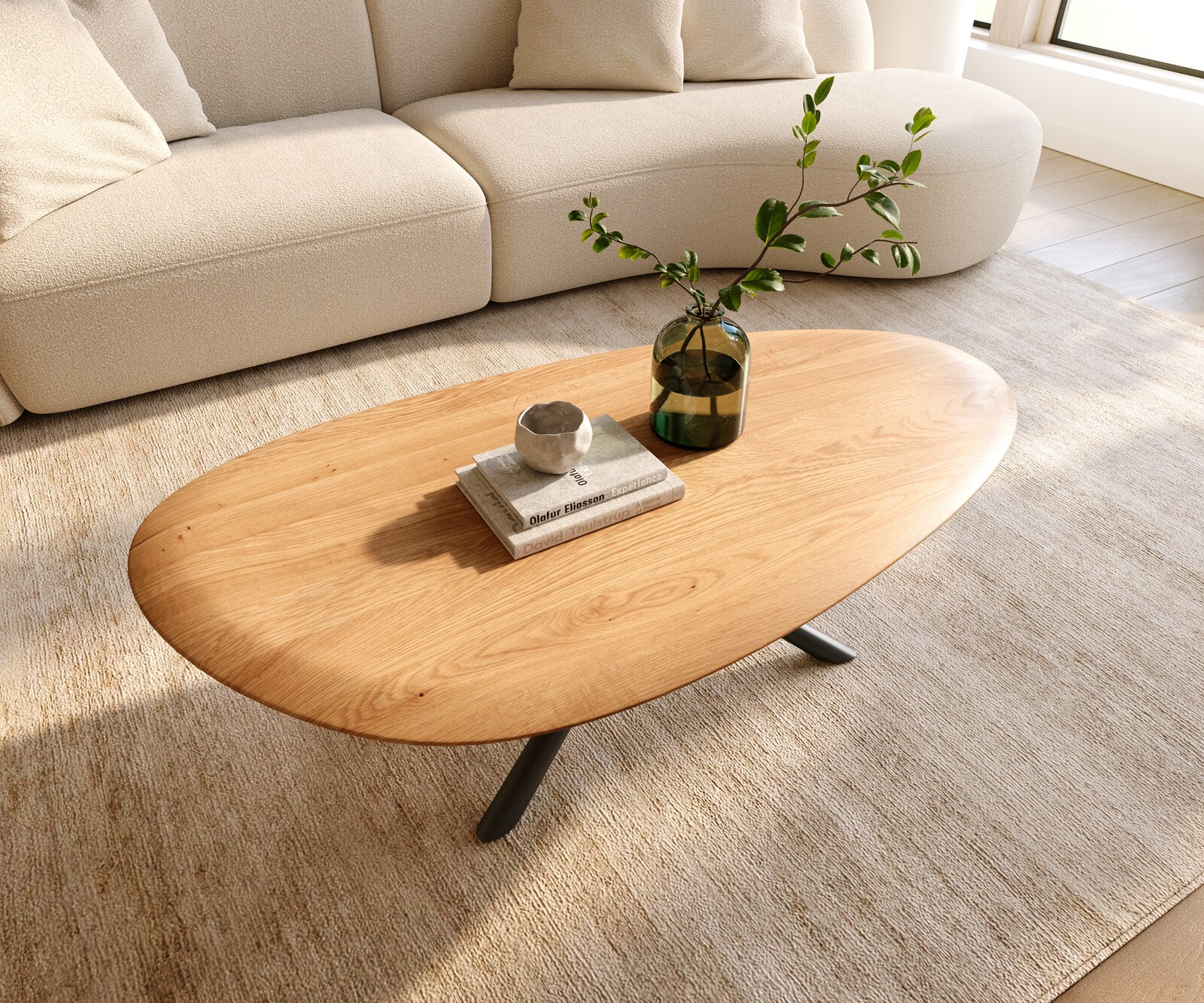 Couchtisch Edge Oval 140x75 cm Eiche Natur Runde Kante Sarity Metall Schwarz 3