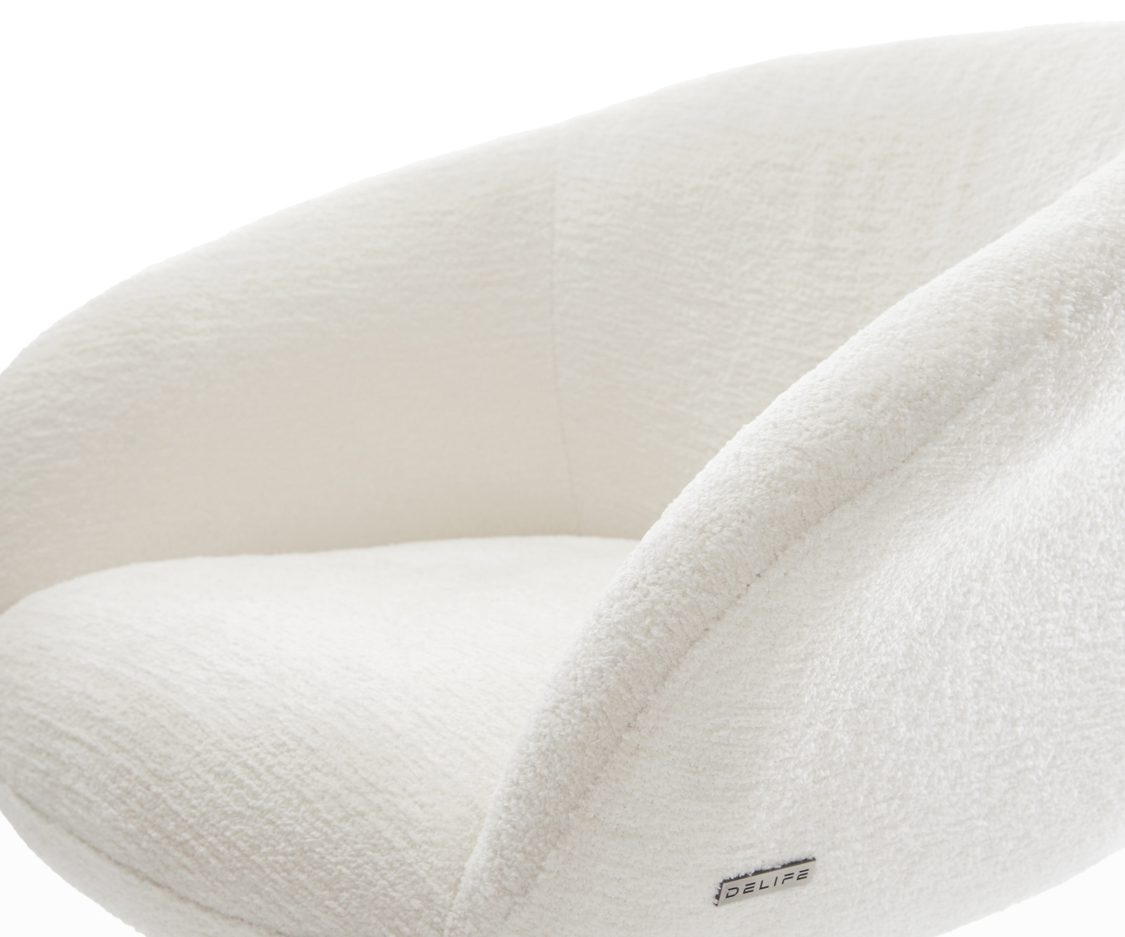 Drehstuhl Vinka-Flex mit Armlehnen Bouclé Soft Beige Kreuzgestell breit Edelstahl 360° drehbar Wippfunktion Taschenfederkern 3