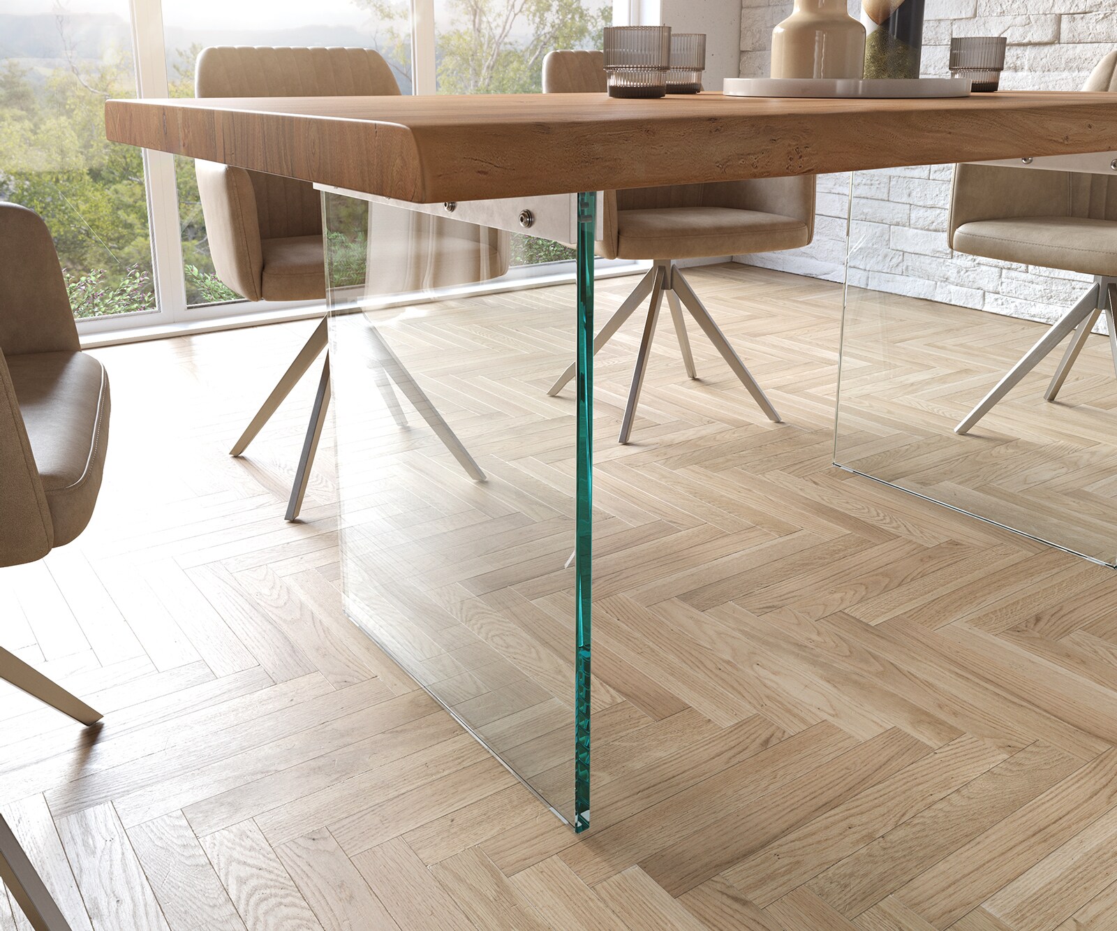 Esstisch Edge 160x90 XL Akazie Natur Glas Live-Edge 5