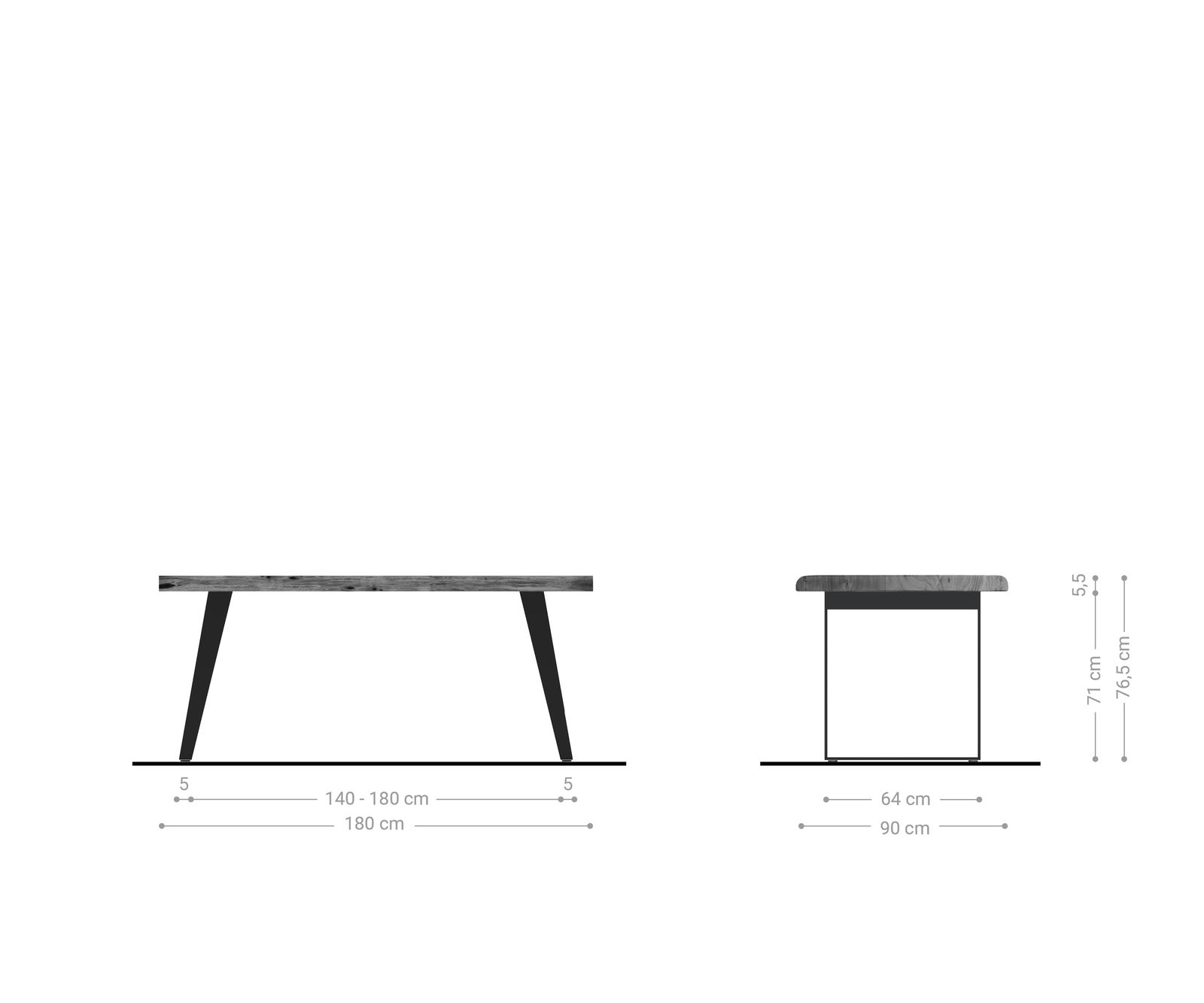 Esstisch Edge 180x90 XL Akazie Natur Metall Schräg Live-Edge 6