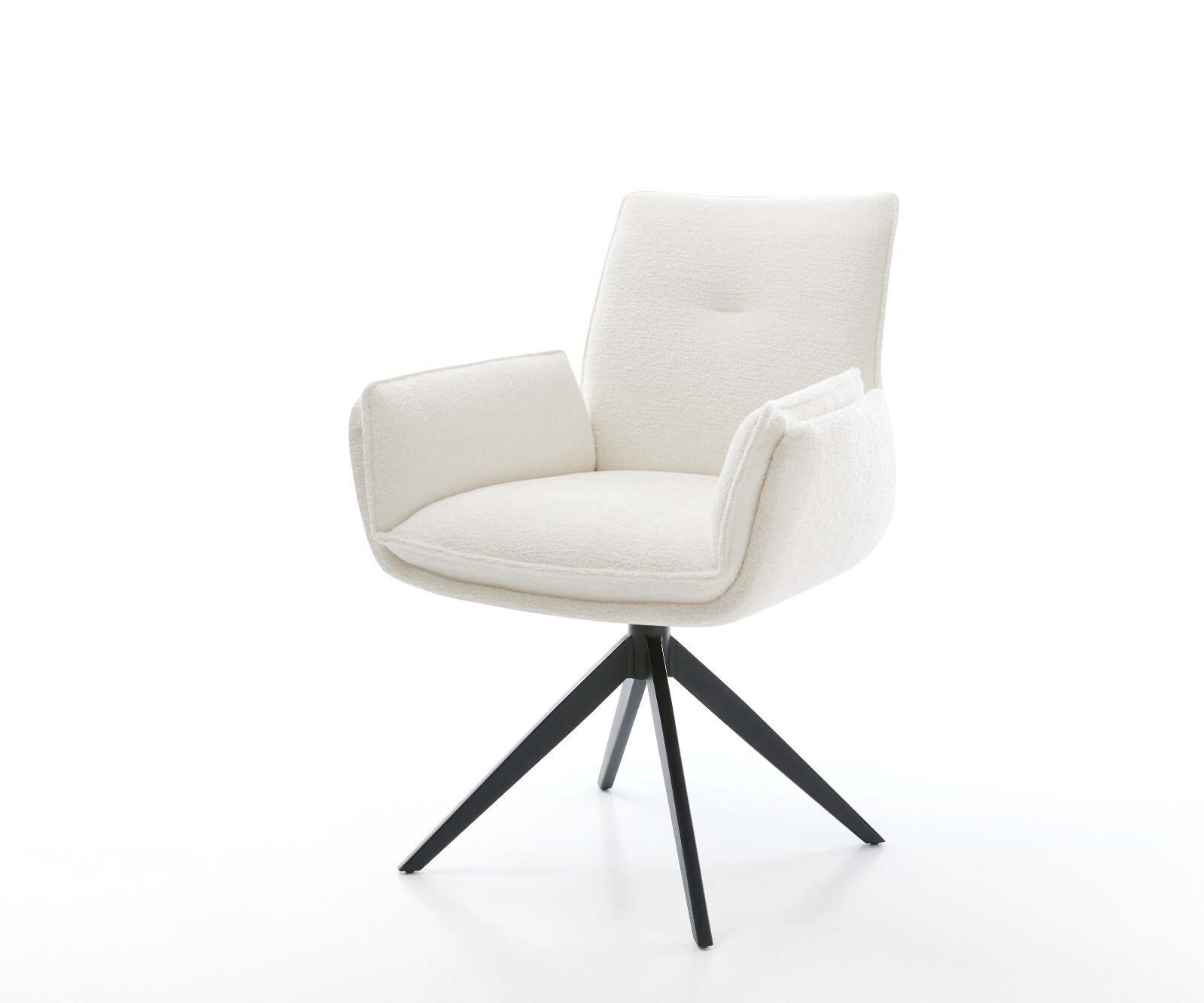 Drehstuhl Nela-Flex Bouclé Soft Beige Kreuzgestell breit Schwarz 360° drehbar Wippfunktion