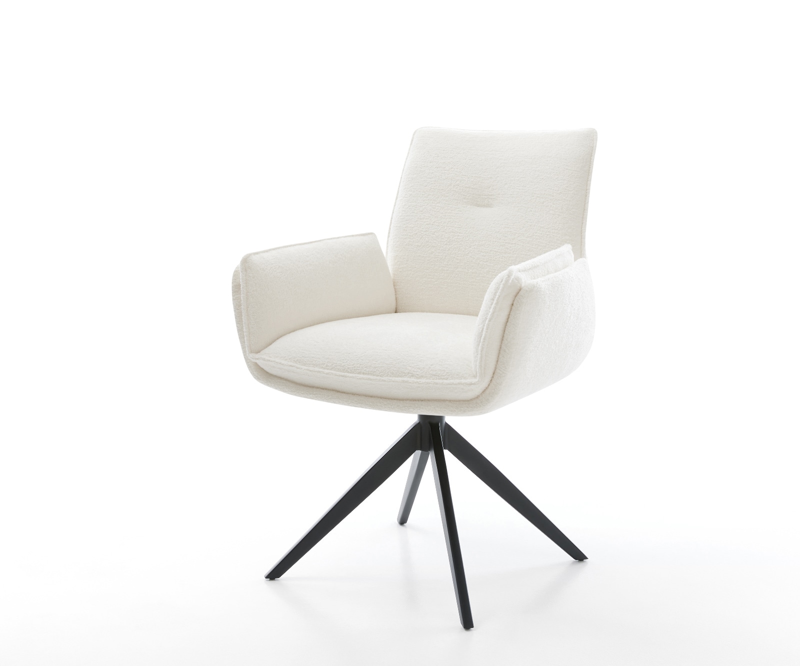 Drehstuhl Nela-Flex Bouclé Soft Beige Kreuzgestell breit Schwarz 360° drehbar Wippfunktion
