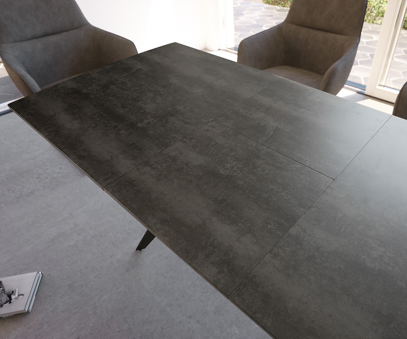 Esstisch Edona 160/200x90 cm Keramik Optik Grau Metall ausziehbar 5 Esstisch Edona 160/200x90 cm Keramik Optik Grau Metall ausziehbar 5
