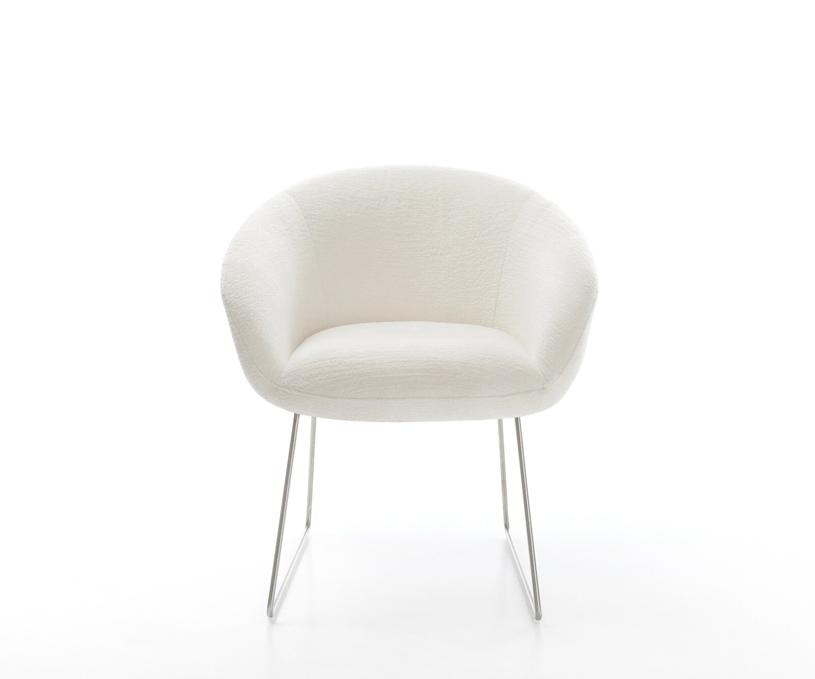 Esszimmerstuhl Vinka-Flex mit Armlehnen Bouclé Soft Beige Kufengestell Edelstahl Taschenfederkern 2