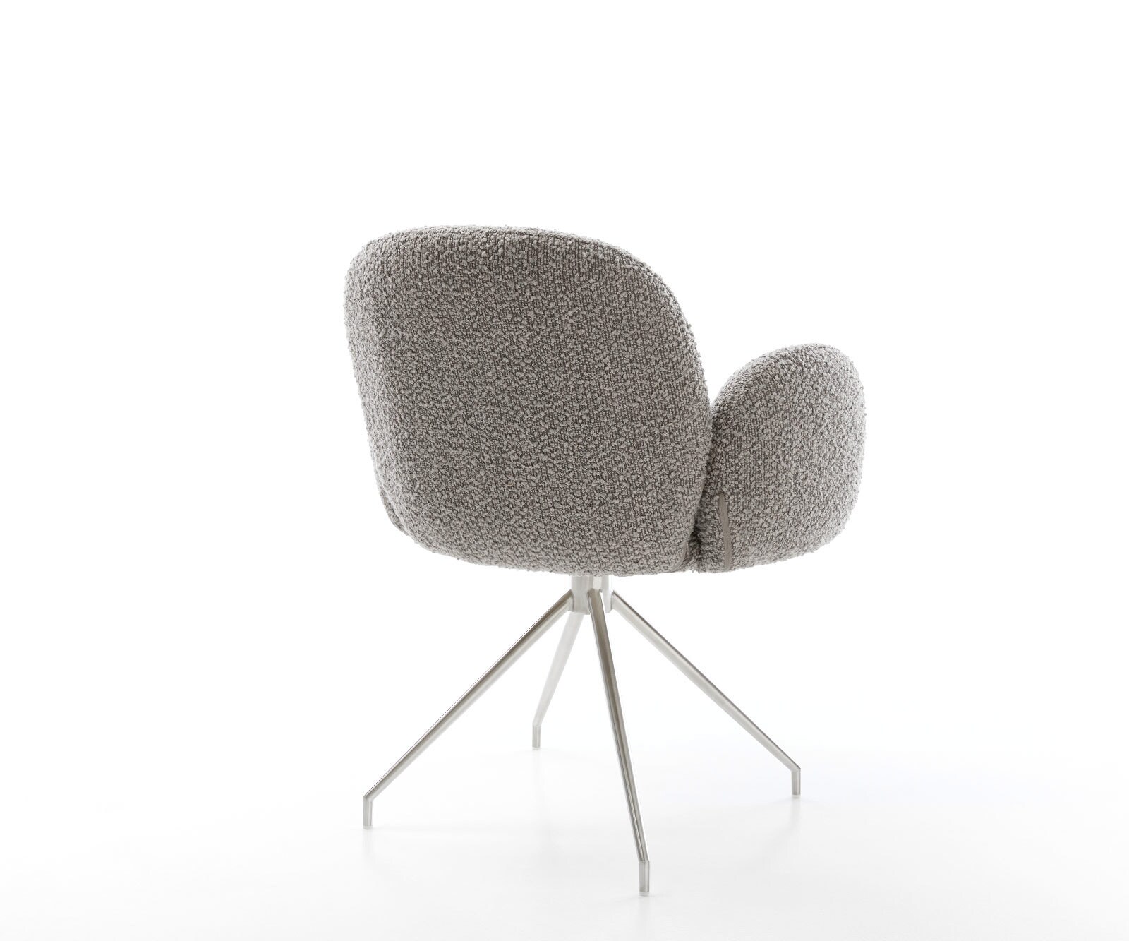 Drehstuhl Nube-Flex mit Armlehnen Bouclé Silbergrau Kreuzgestell konisch Edelstahl 180° drehbar Taschenfederkern 4