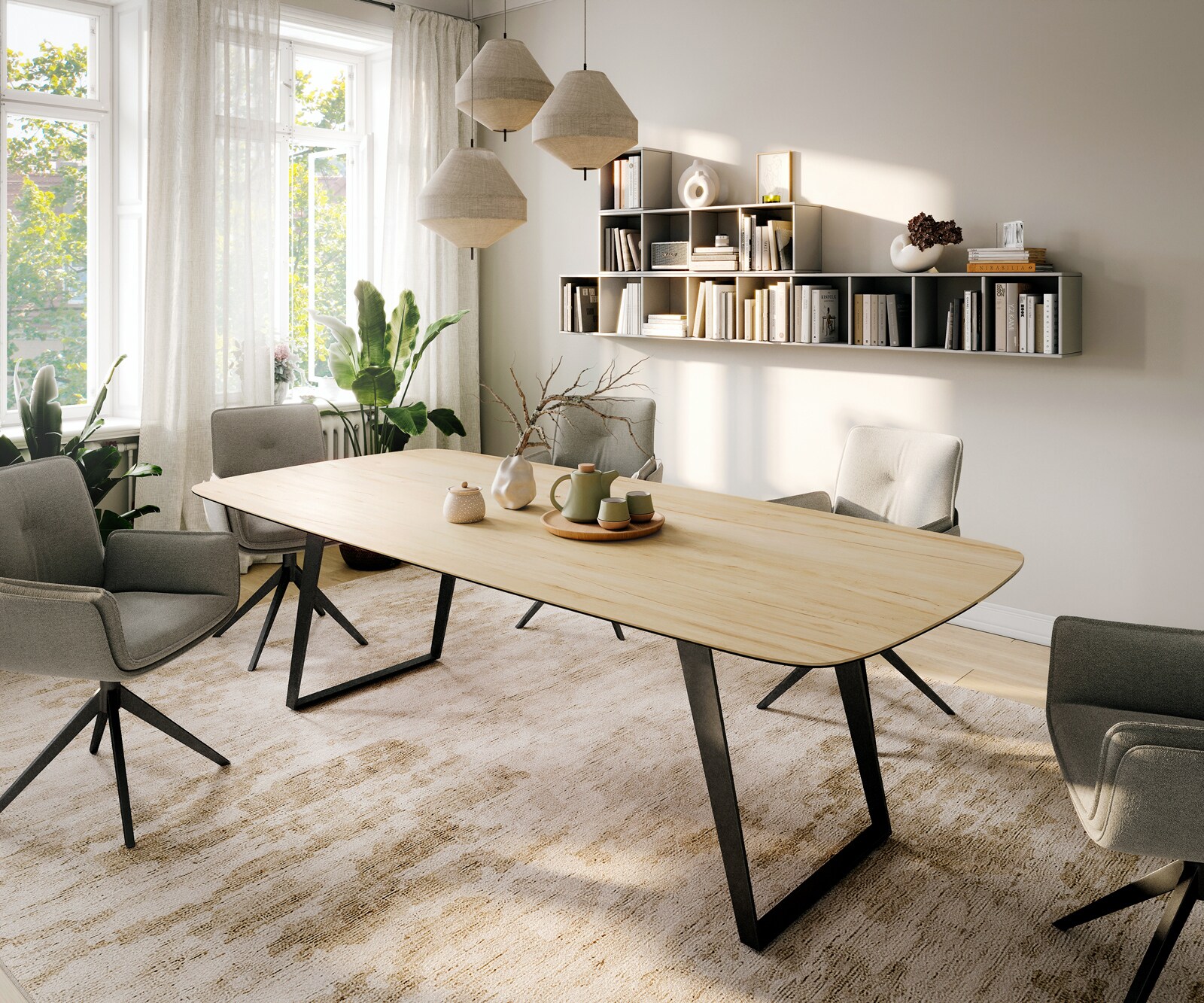 Esstisch Edge Boot 260x120 cm Keramik Laminam® Sabbia Eichefarbig Metall Schräg Schwarz 1