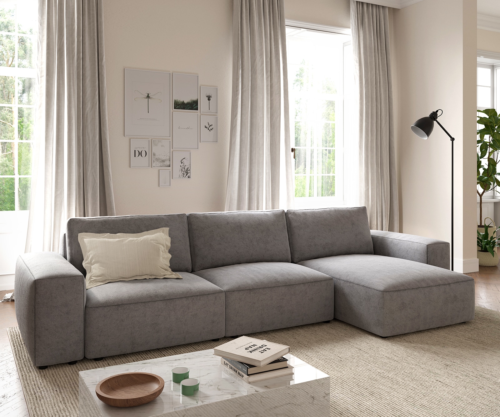Ecksofa Lanzo L 360x160 cm Mikrofaser Grau Recamiere variabel 1
