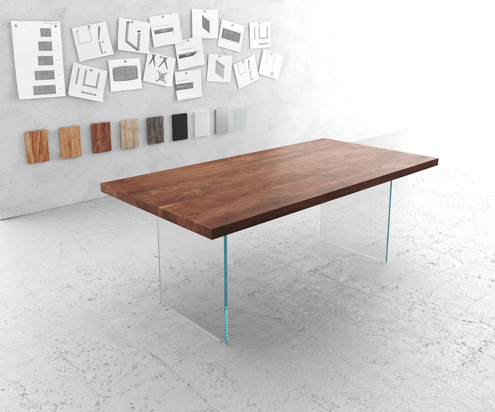 DELIFE Esstisch Edge 200x100 XL Akazie Braun Glas