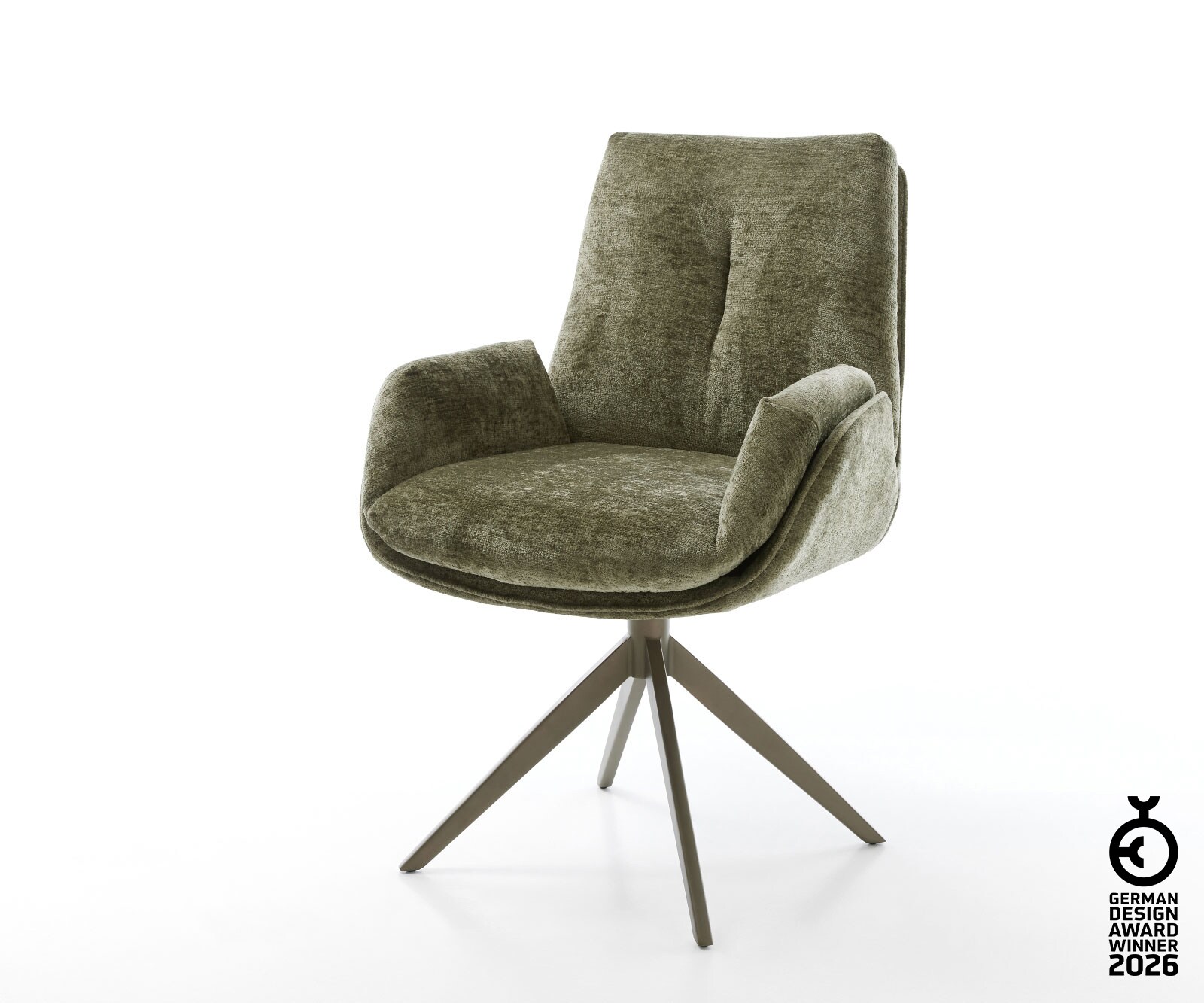 Drehstuhl Clea-Flex Chenille Olive Kreuzgestell breit Effektfinish Titan 360° drehbar Wippfunktion 1