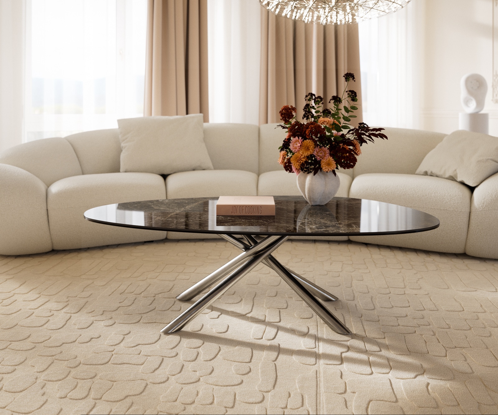Couchtisch Edge Oval 140x75 cm Keramik Emperador Extra Lucidato Dunkelbraun Sarity Edelstahl gebürstet 1