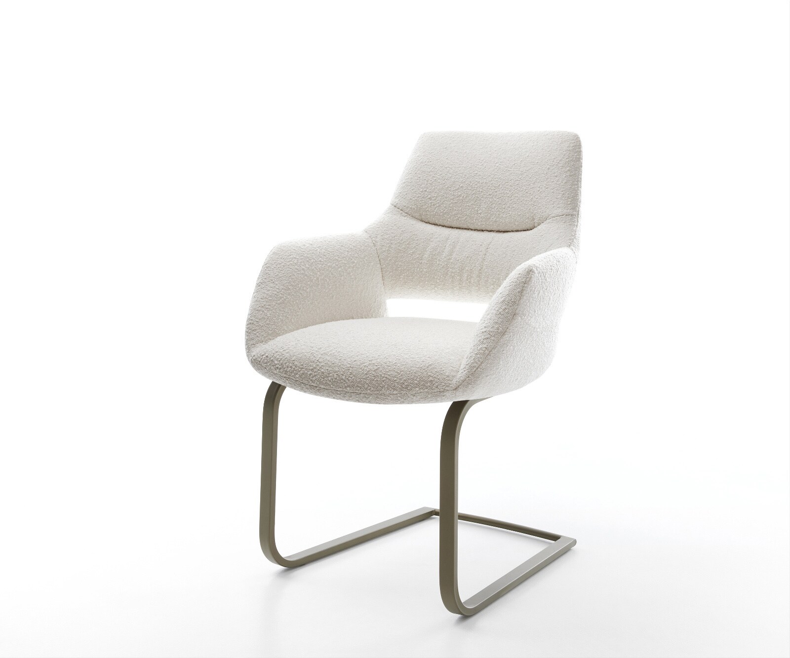Freischwinger Yago-Flex mit Armlehnen Bouclé Creme-Weiß Freischwinger flach Effektfinish Titan Taschenfederkern