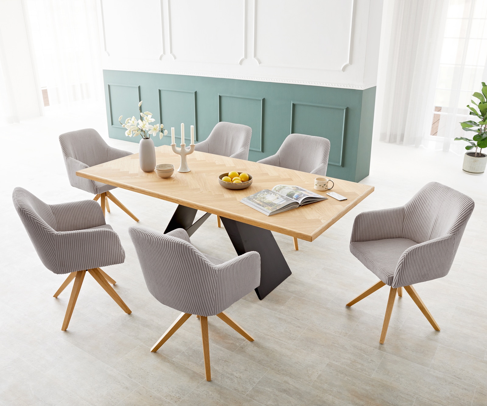 Esszimmerstuhl Greg-Flex Cord Silbergrau Holzgestell kantig Natur Taschenfederkern 3 Esszimmerstuhl Greg-Flex Cord Silbergrau Holzgestell kantig Natur Taschenfederkern 3