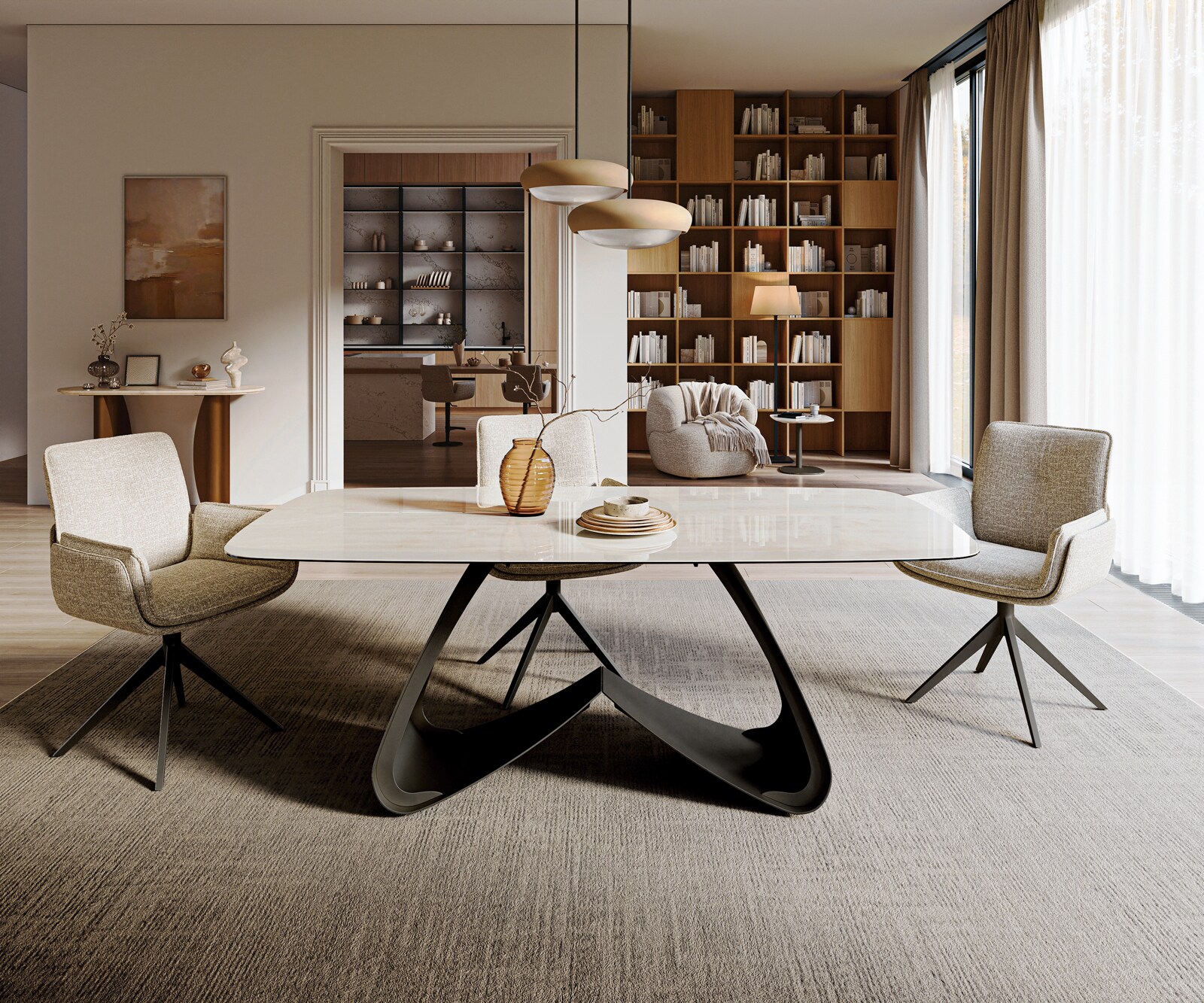 Esstisch Edge Boot 200x100 cm Keramik Onyx Champagne W-Gestell Metall Schwarz 2