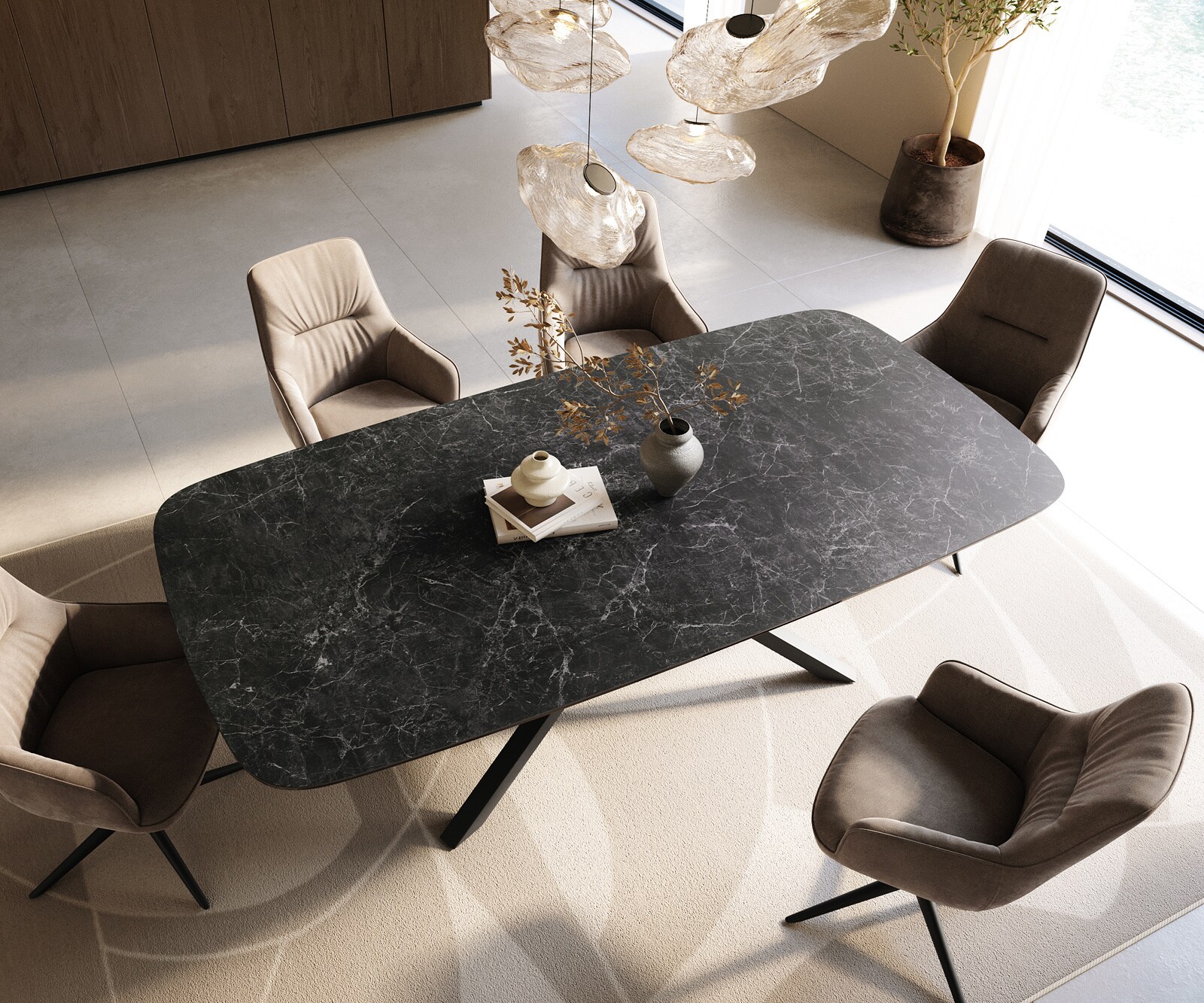 Esstisch Edge Boot 240x120 cm Keramik Laminam® Nero Greco Anthrazit Kreuzgestell Rechteck Schwarz 3
