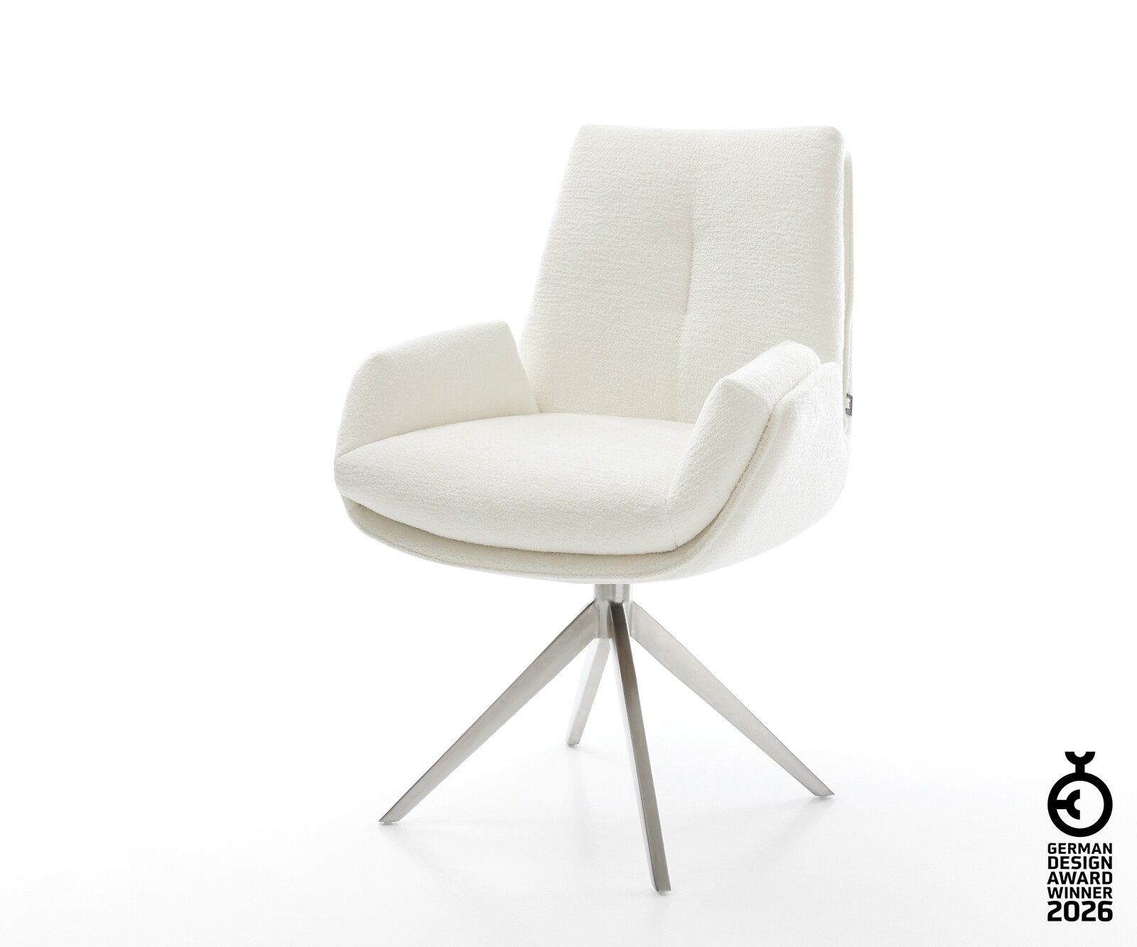 Drehstuhl Clea-Flex Bouclé Soft Beige Kreuzgestell breit Edelstahl 360° dre günstig online kaufen