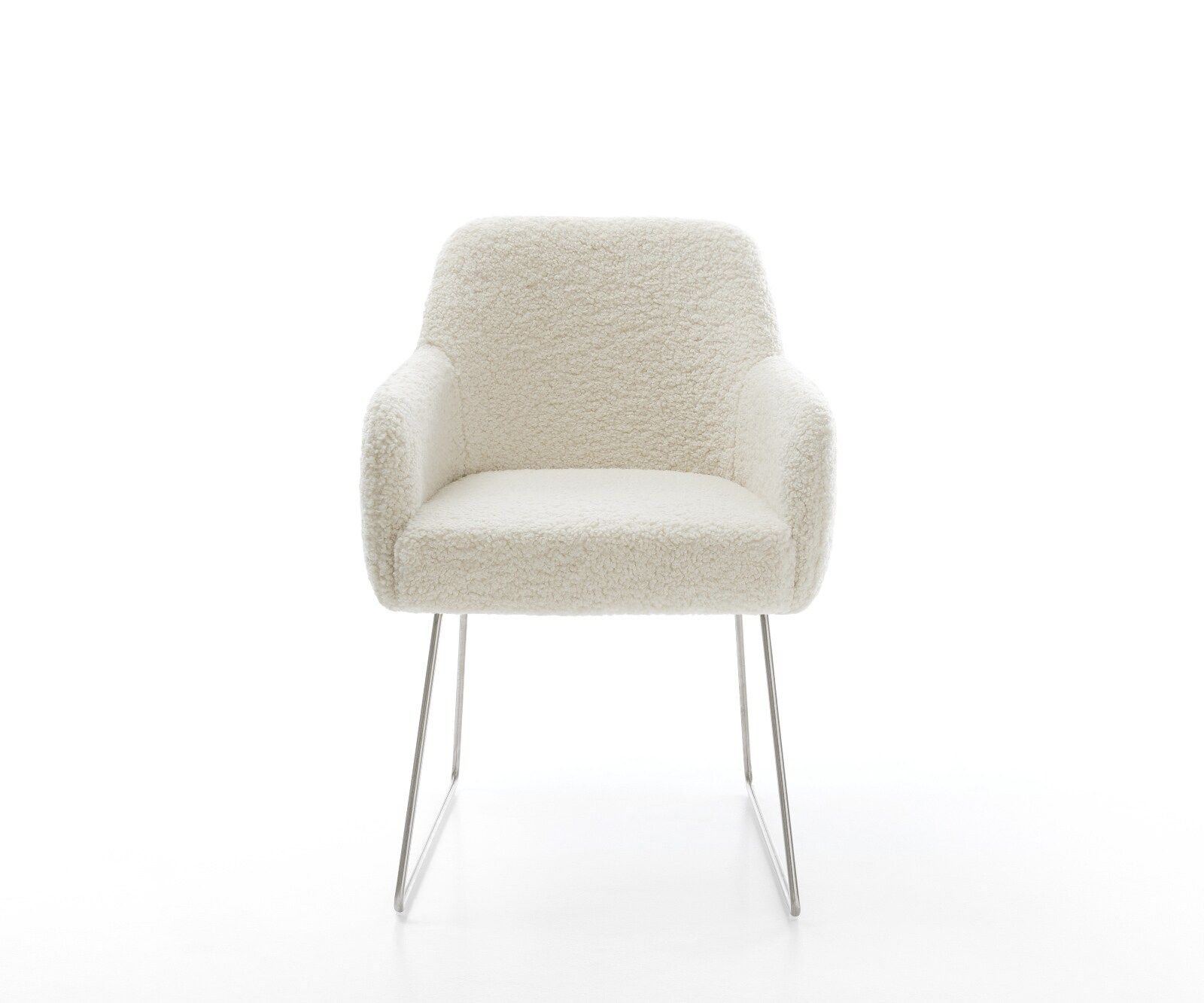 Esszimmerstuhl Greg-Flex Teddystoff Beige Kufengestell Edelstahl Taschenfederkern 2