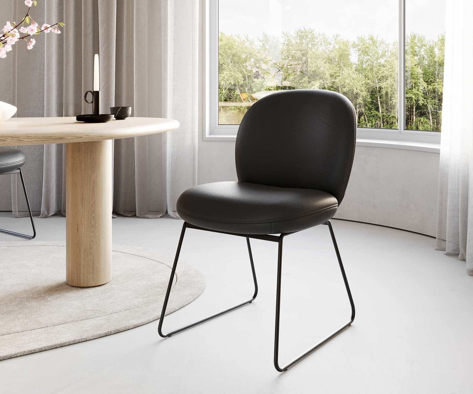 Esszimmerstuhl Nube-Flex Echt-Leder Schwarz Kufengestell Schwarz Taschenfederkern Esszimmerstuhl Nube-Flex Echt-Leder Schwarz Kufengestell Schwarz Taschenfederkern