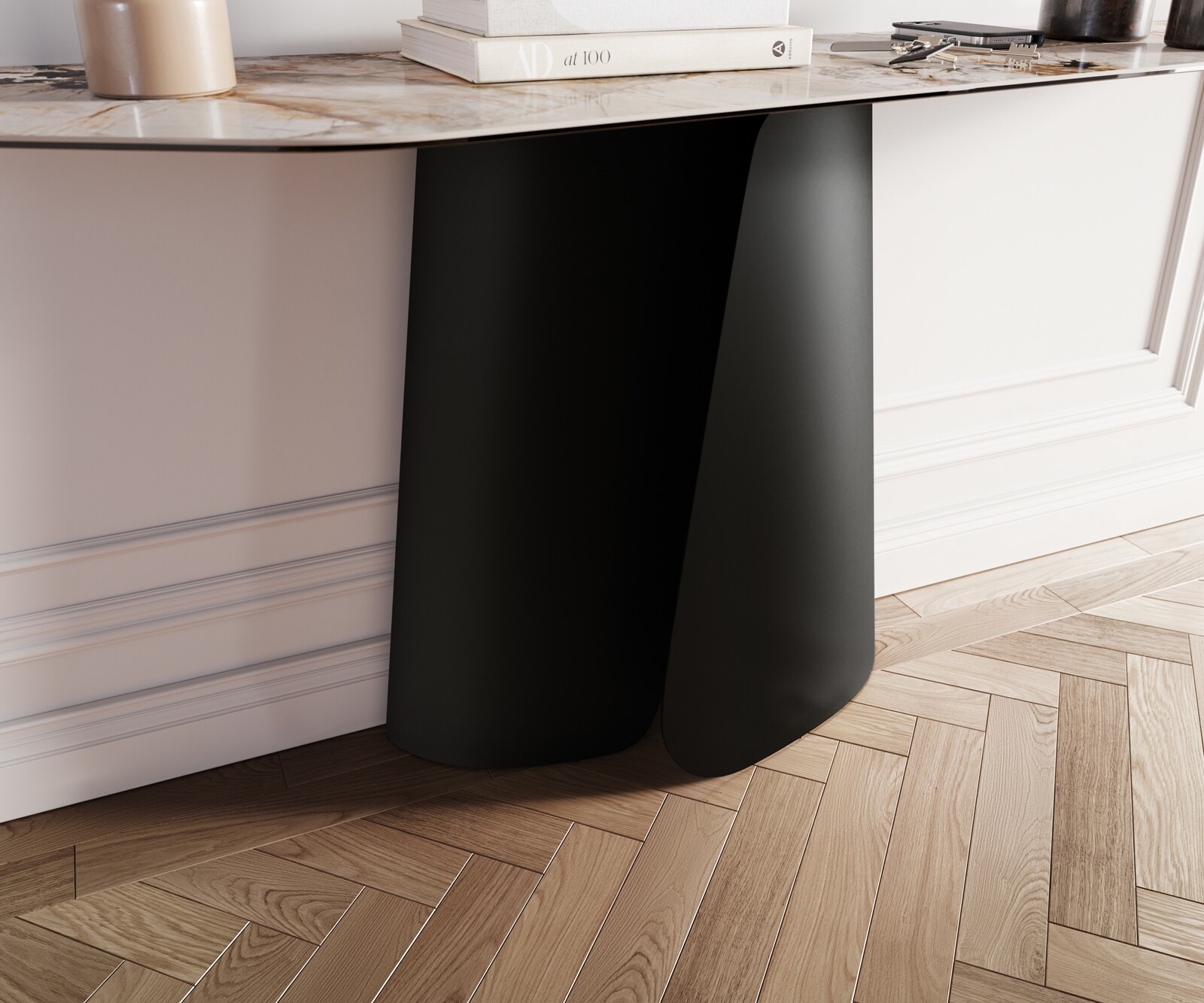 Konsolentisch Edge Polygonal 180x50 cm Keramik Patagonia Poliert Livos Metall Schwarz 5