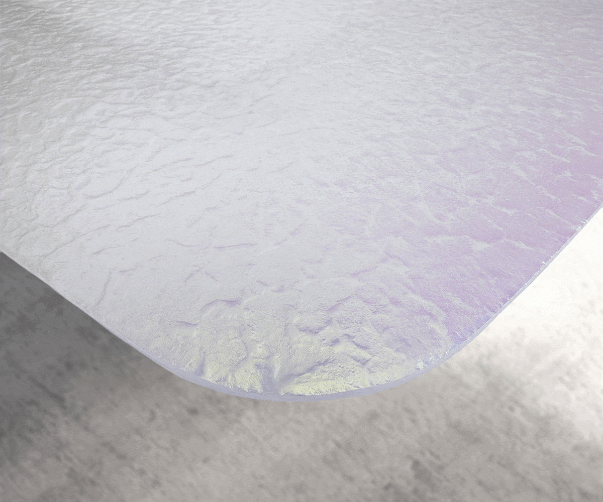 Esstisch Edge Boot 240x120 cm Reliefglas Perlmutt 3D-Design Metall Schräg Weiß 3