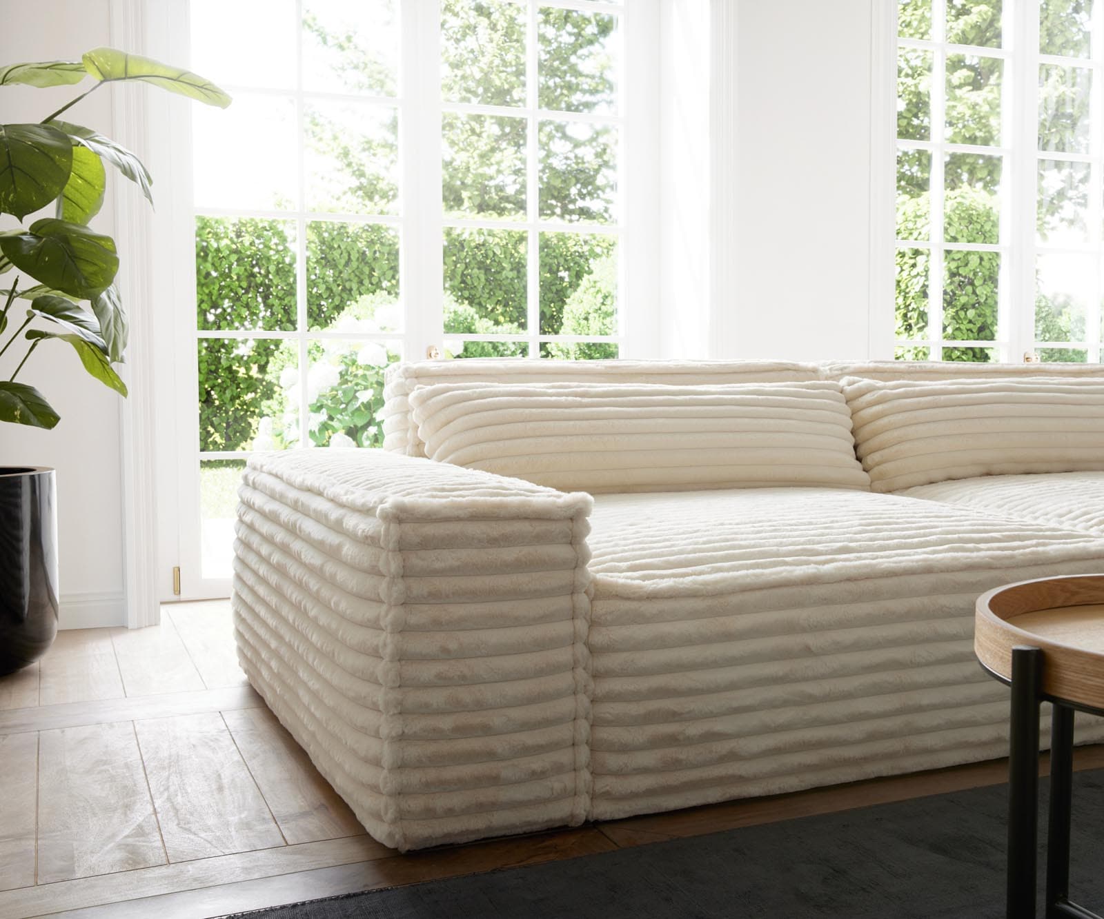 Big-Sofa Sirpio XL 270x130 cm Plüschcord Beige mit Hocker 4 Big-Sofa Sirpio XL 270x130 cm Plüschcord Beige mit Hocker 4