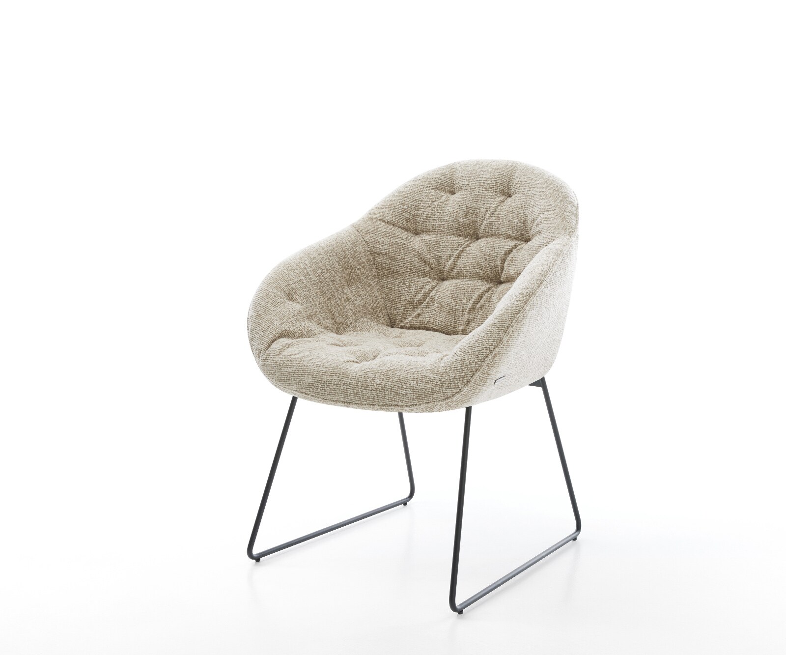 DELIFE Esszimmerstuhl Gaio-Flex Webstoff Soft Beige Kufengestell Schwarz