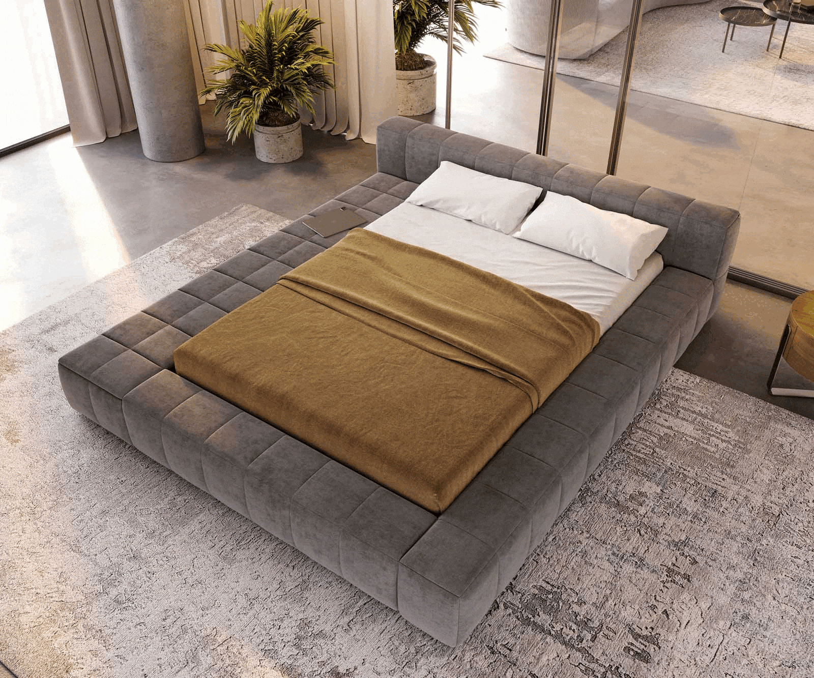 Polsterbettgestell Espazio Mikrofaser Grau 140x200 cm mit Stauraum