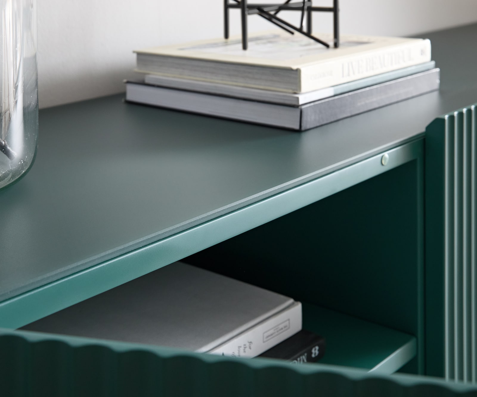 Sideboard Kelani 180 cm Petrol 3 Türen Fuß schwebend Metall Schwarz 5 Sideboard Kelani 180 cm Petrol 3 Türen Fuß schwebend Metall Schwarz 5