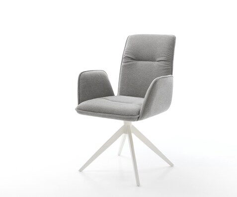 Drehstuhl Vinja-Flex Strukturstoff Soft Grau Kreuzgestell breit Weiß 360° drehbar Wippfunktion