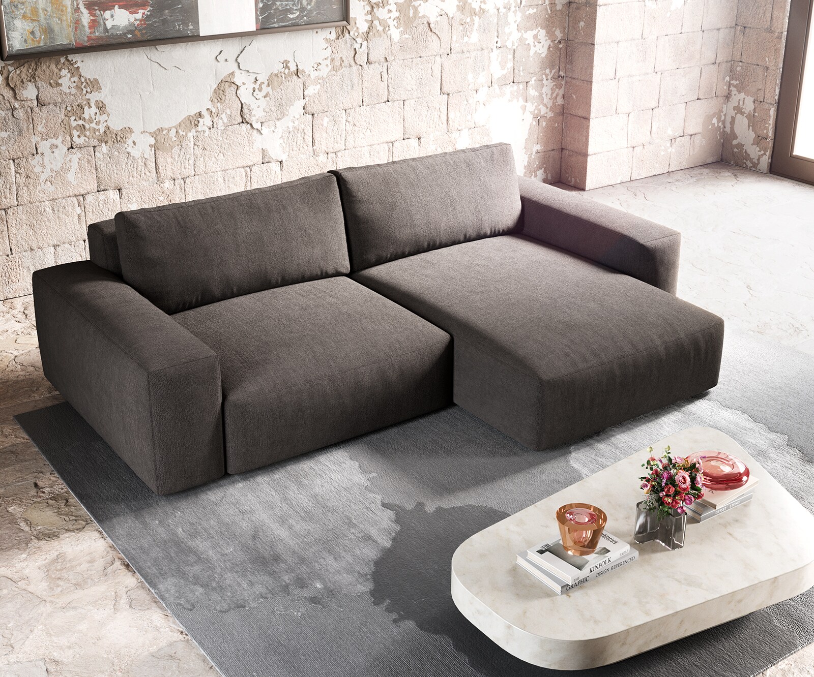 Ecksofa Lanzo XL 270x180 cm Mikrofaser Khakibraun Recamiere variabel 4