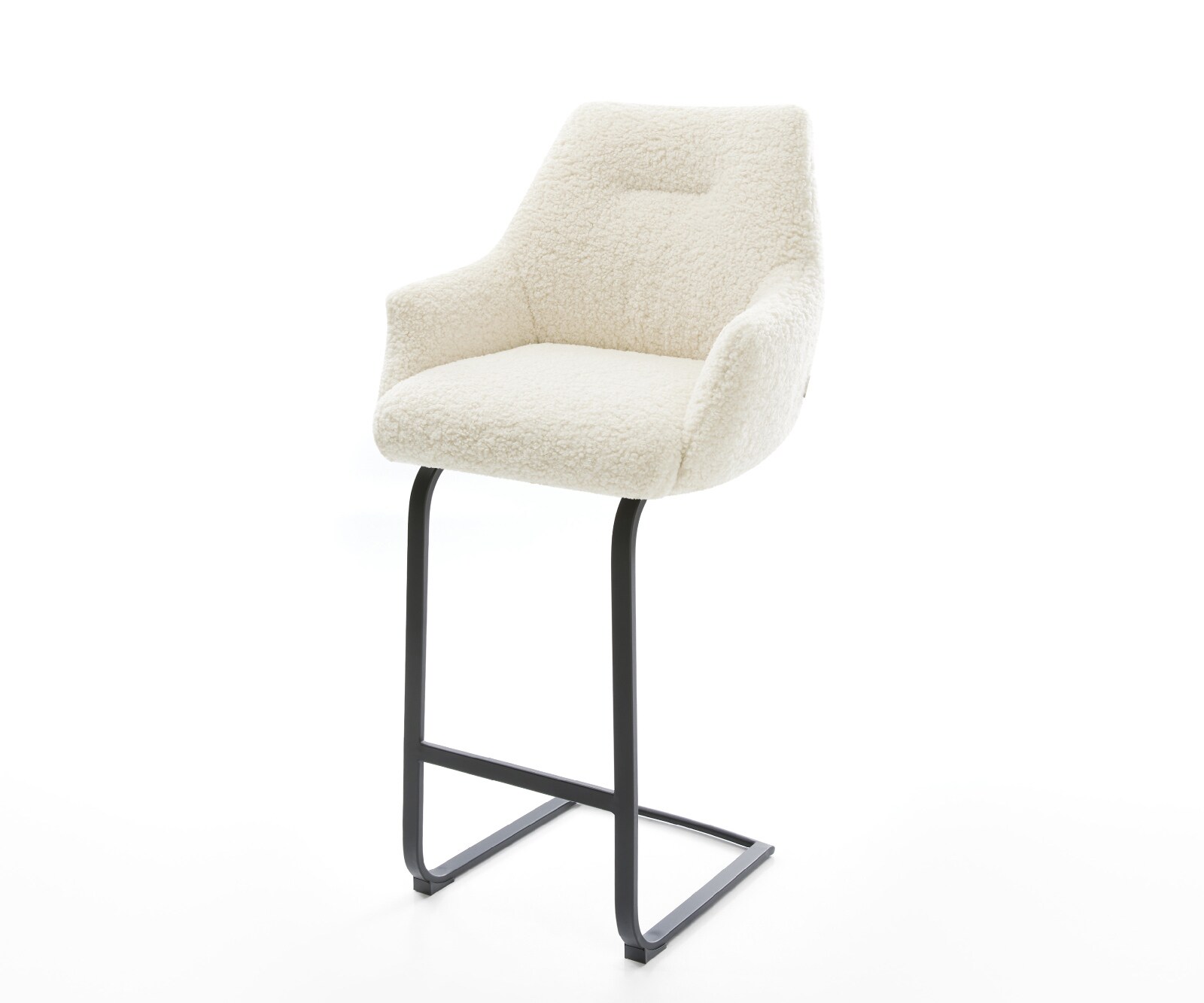 Barstuhl Alja-Flex Teddystoff Beige Freischwinger Flach Metall Schwarz Taschenfederkern 1