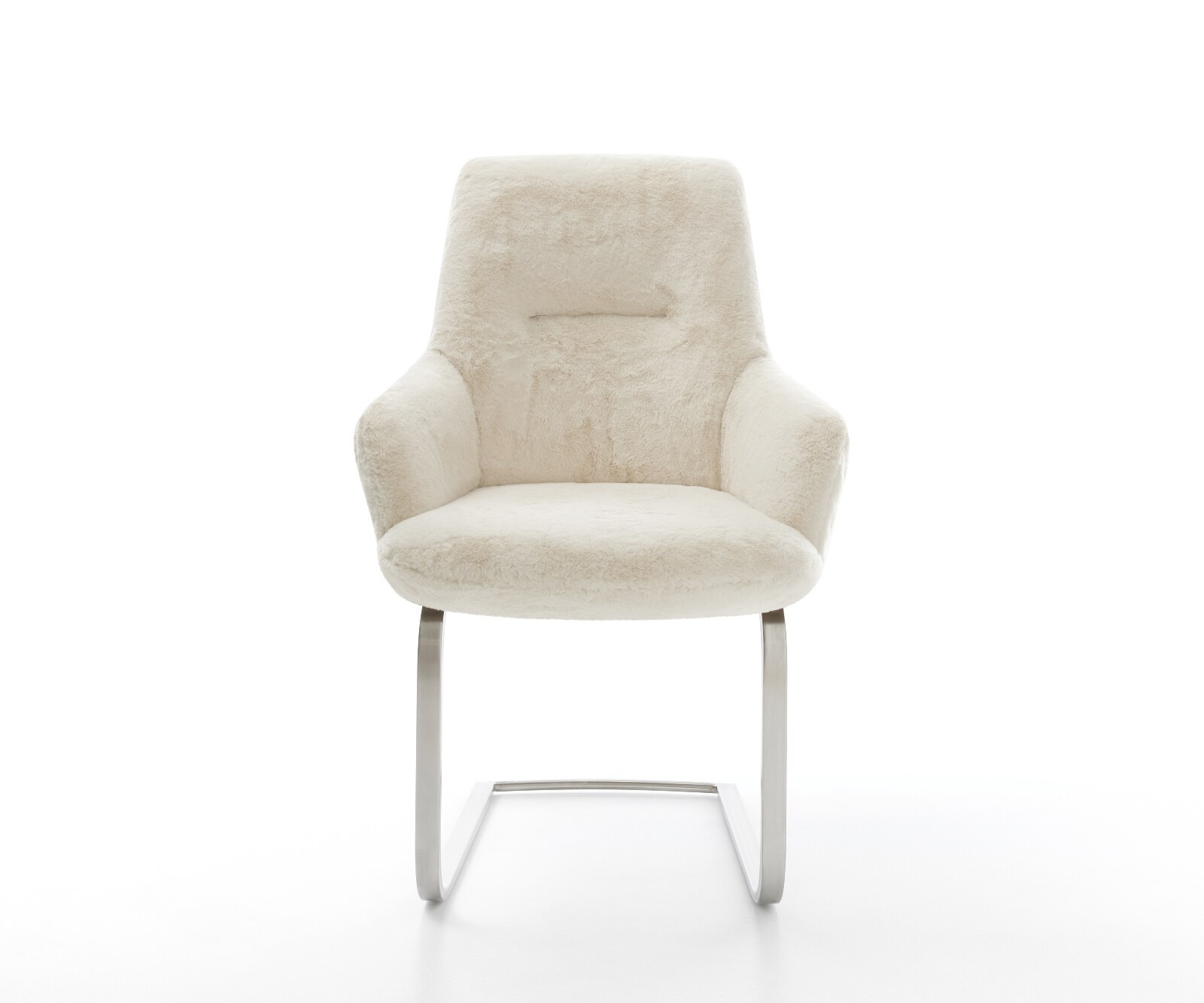 Freischwinger Zelia-Flex mit Armlehnen Plüsch Creme-Weiß Freischwinger flach Edelstahl Taschenfederkern 1