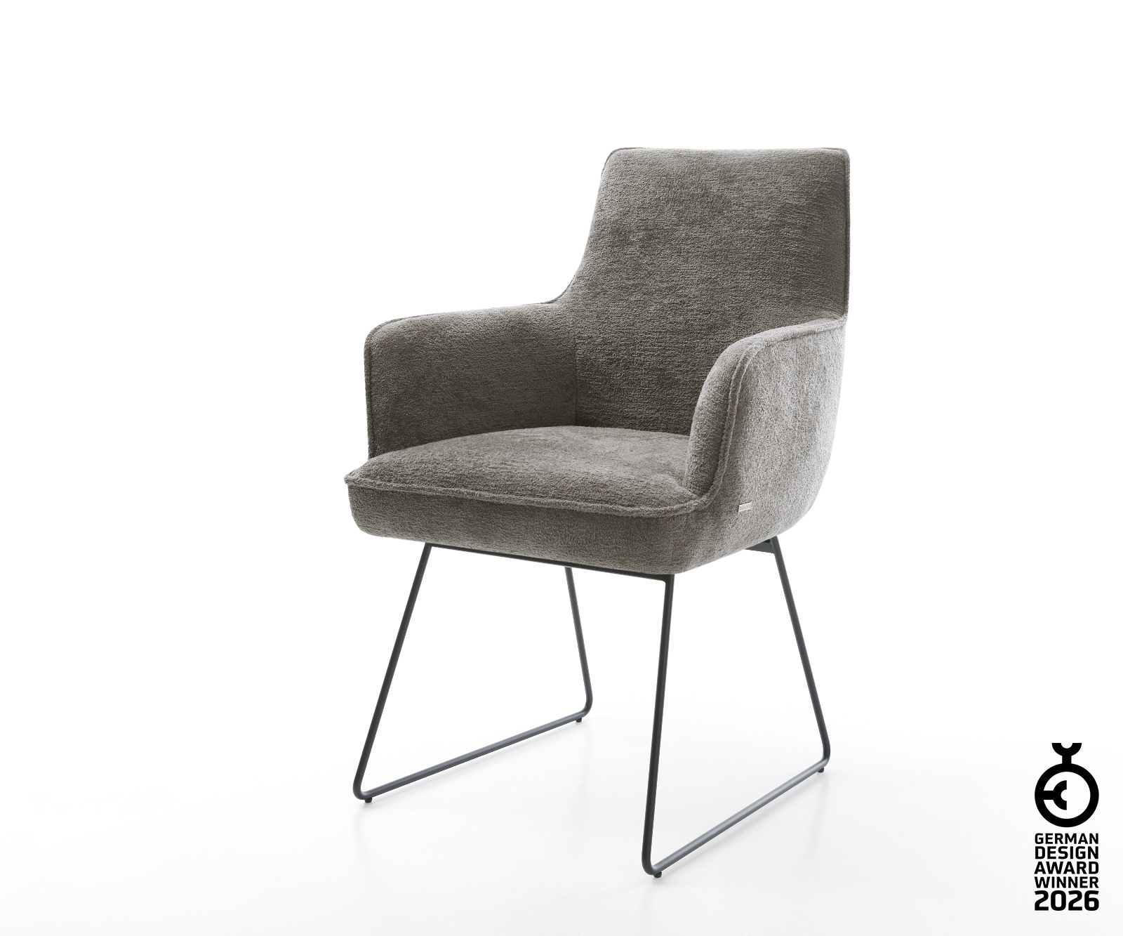 Esszimmerstuhl Heira-Flex mit Armlehnen Bouclé Soft Schlamm Kufengestell Sc günstig online kaufen