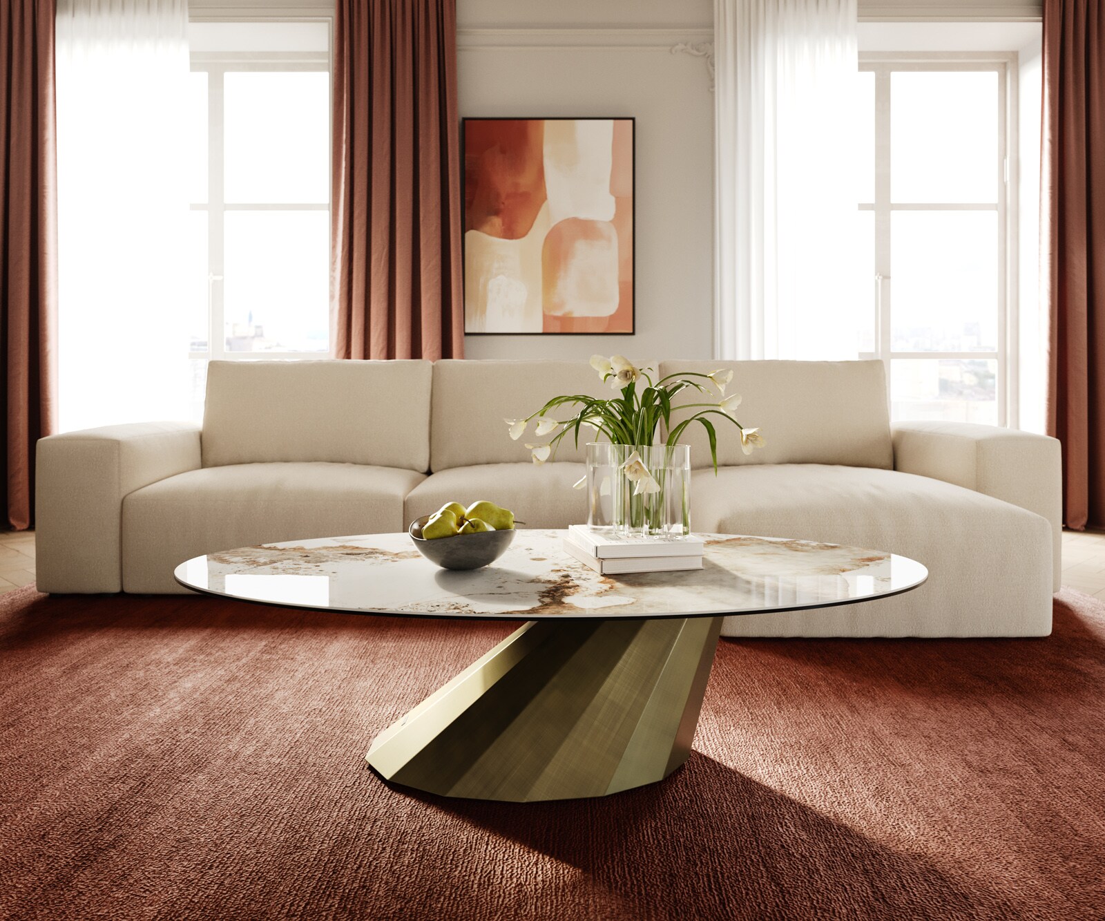 Couchtisch Edge Oval 140x80 cm Keramik Minas Melange Parabi Metallic Gold 2