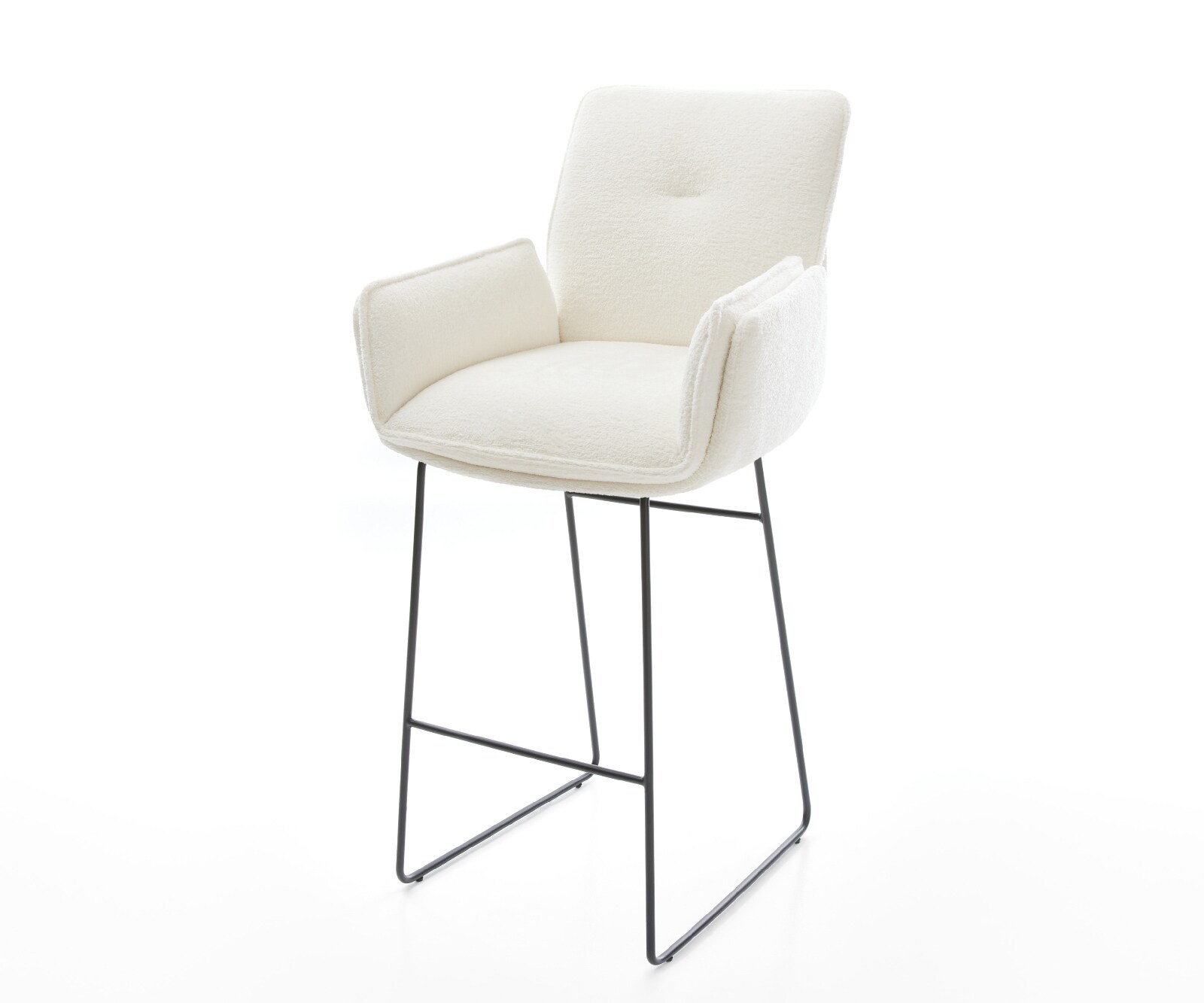 Barstuhl Nela-Flex Bouclé Soft Beige Kufengestell Metall Schwarz 1