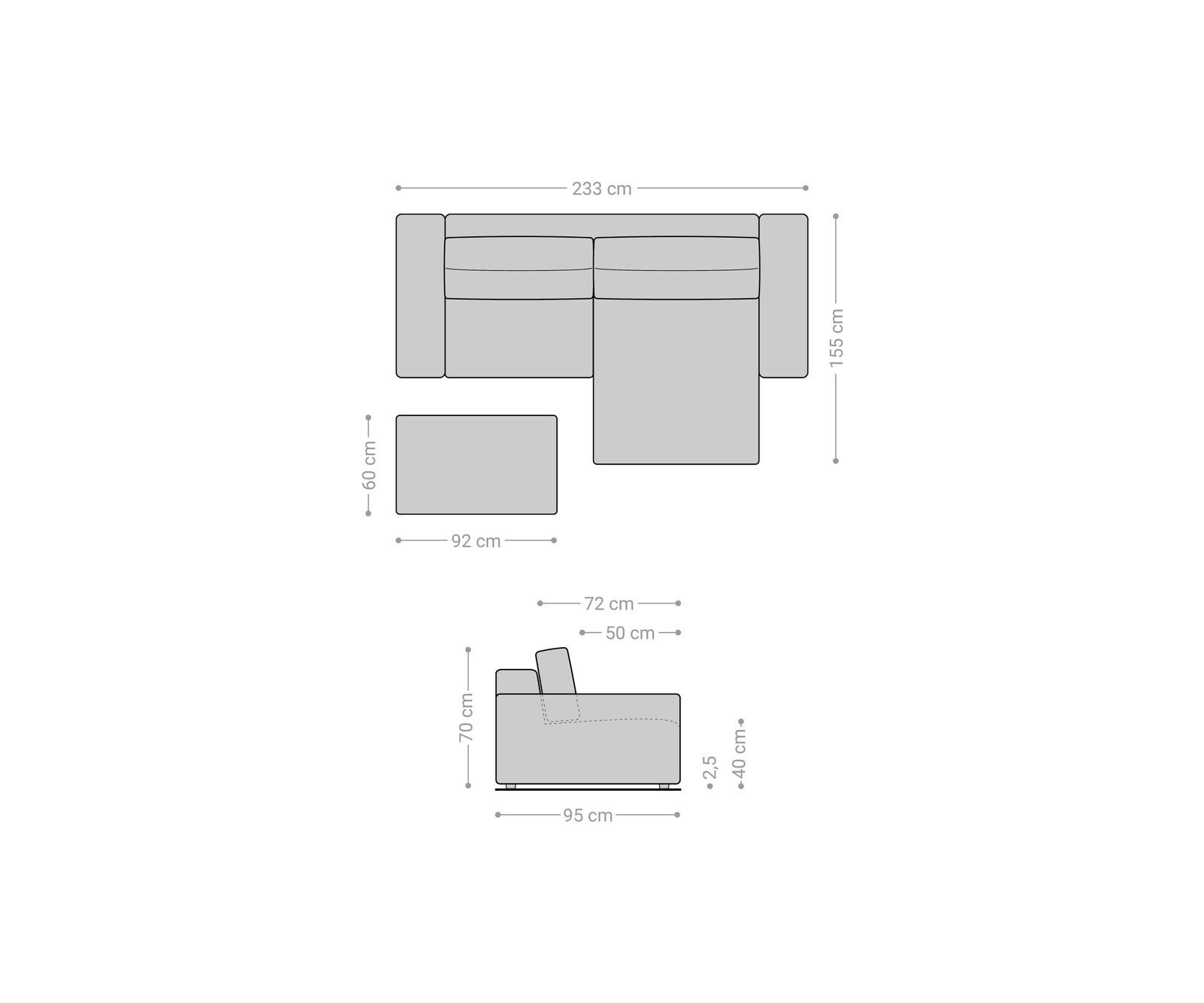Ecksofa Lanzo 230x155 cm Strukturstoff Soft Beige Recamiere variabel mit Hocker 5